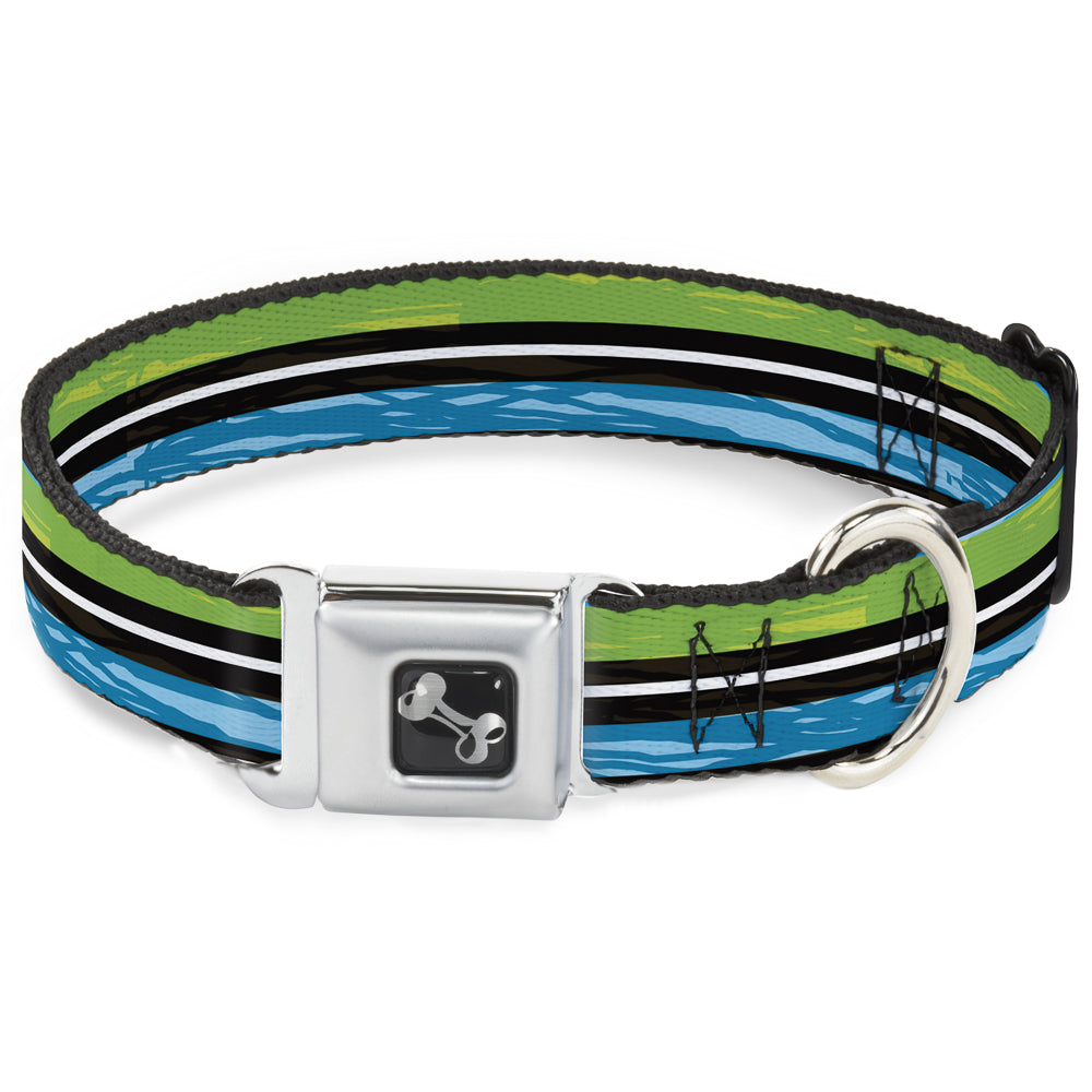 Dog Bone Seatbelt Buckle Collar - Scribble Stripes Blue/Green/White Seatbelt Buckle Collars Buckle-Down