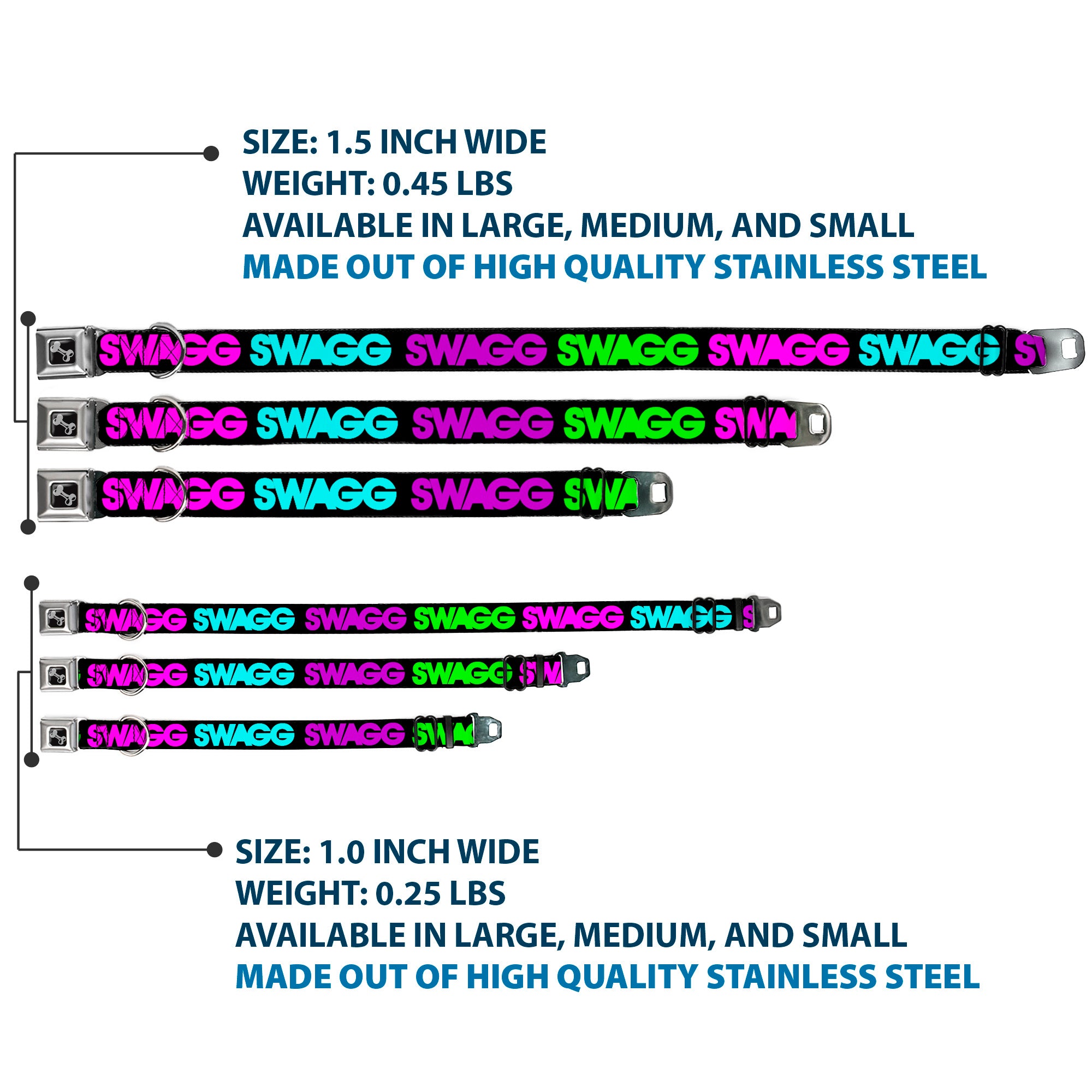 Dog Bone Seatbelt Buckle Collar - SWAGG Black/Hot Pink/Turquoise/Purple/Neon Green Seatbelt Buckle Collars Buckle-Down