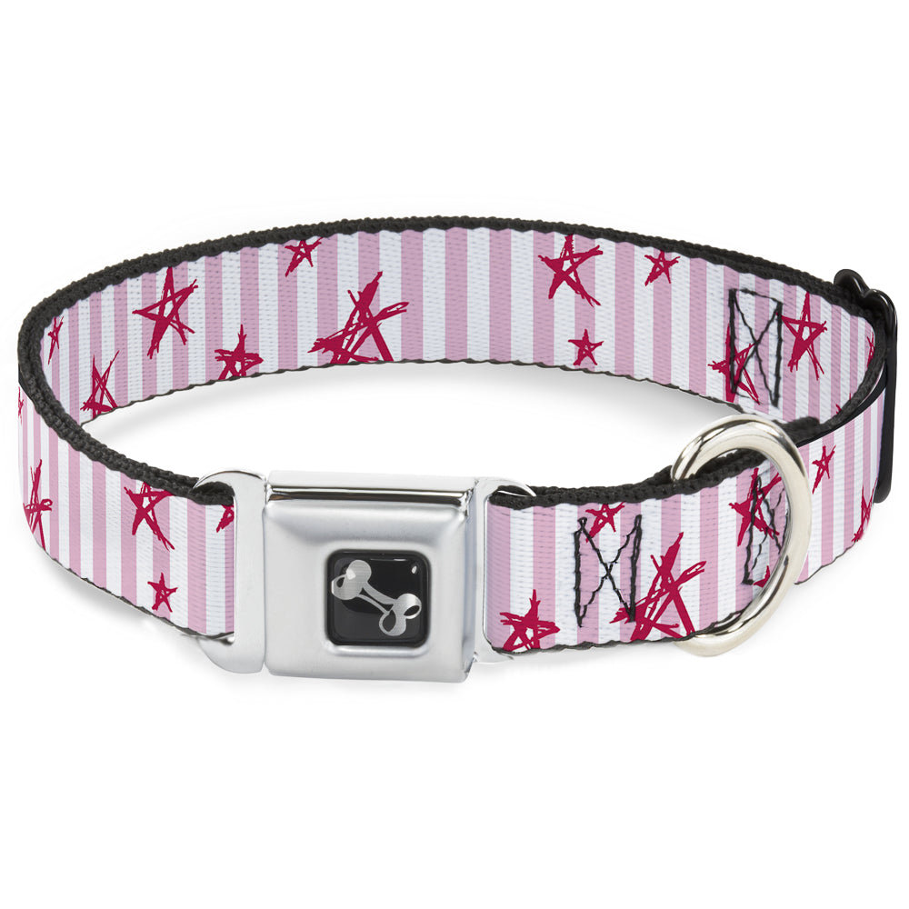 Dog Bone Seatbelt Buckle Collar - Sketch Stars w/Stripes Pink/White/Fuchsia Seatbelt Buckle Collars Buckle-Down