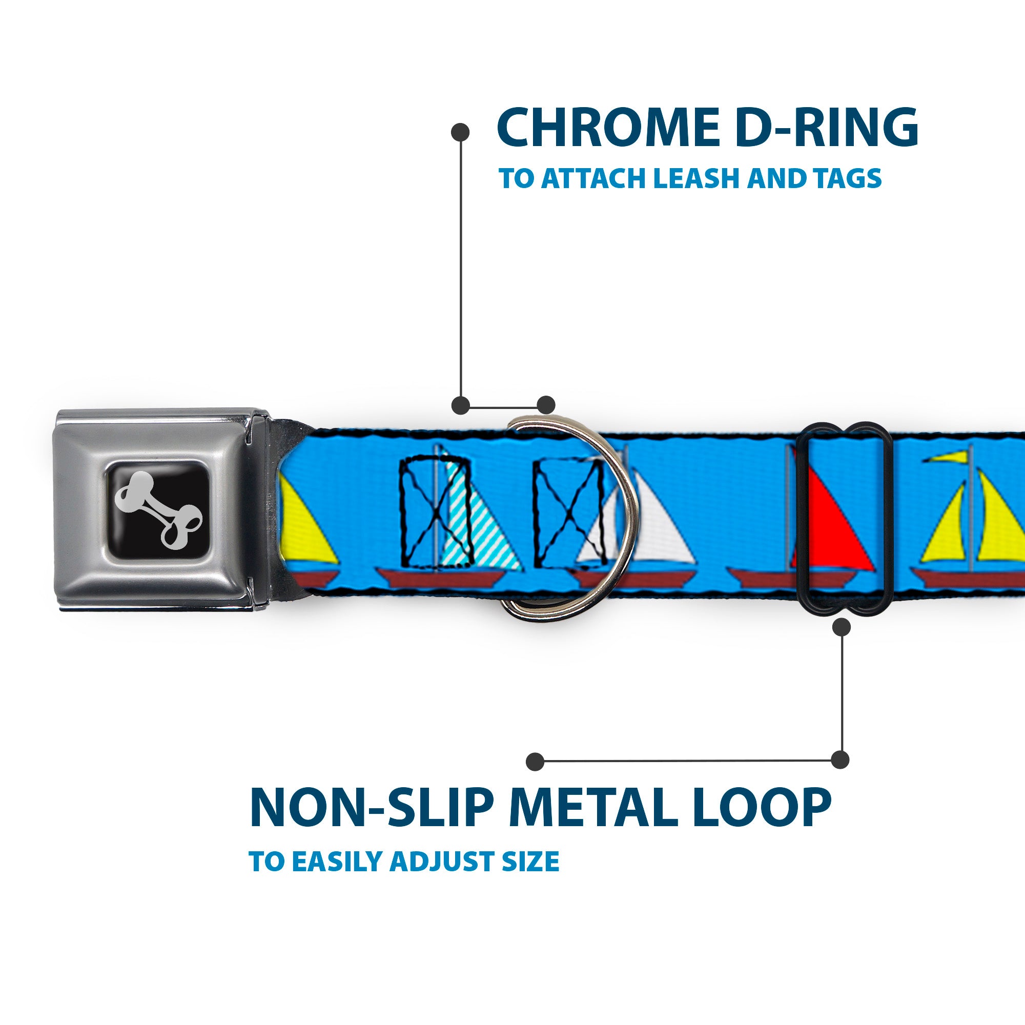 Dog Bone Seatbelt Buckle Collar - Sailboats Blue Seatbelt Buckle Collars Buckle-Down