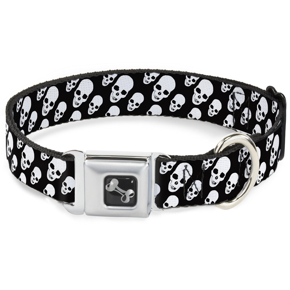 Dog Bone Seatbelt Buckle Collar - Tilted Skulls Black/White Seatbelt Buckle Collars Buckle-Down