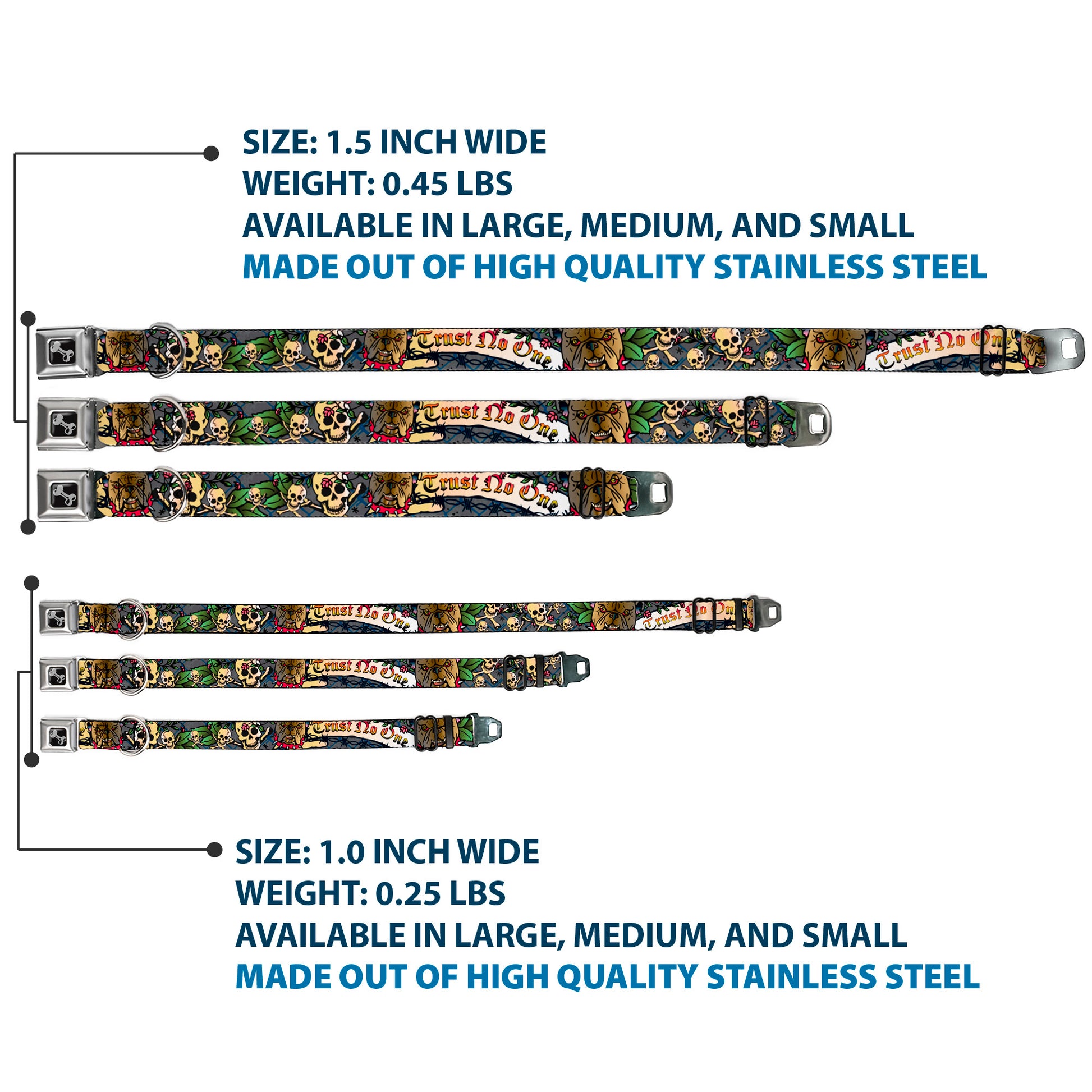 Dog Bone Seatbelt Buckle Collar - Trust No One Gray Seatbelt Buckle Collars Buckle-Down