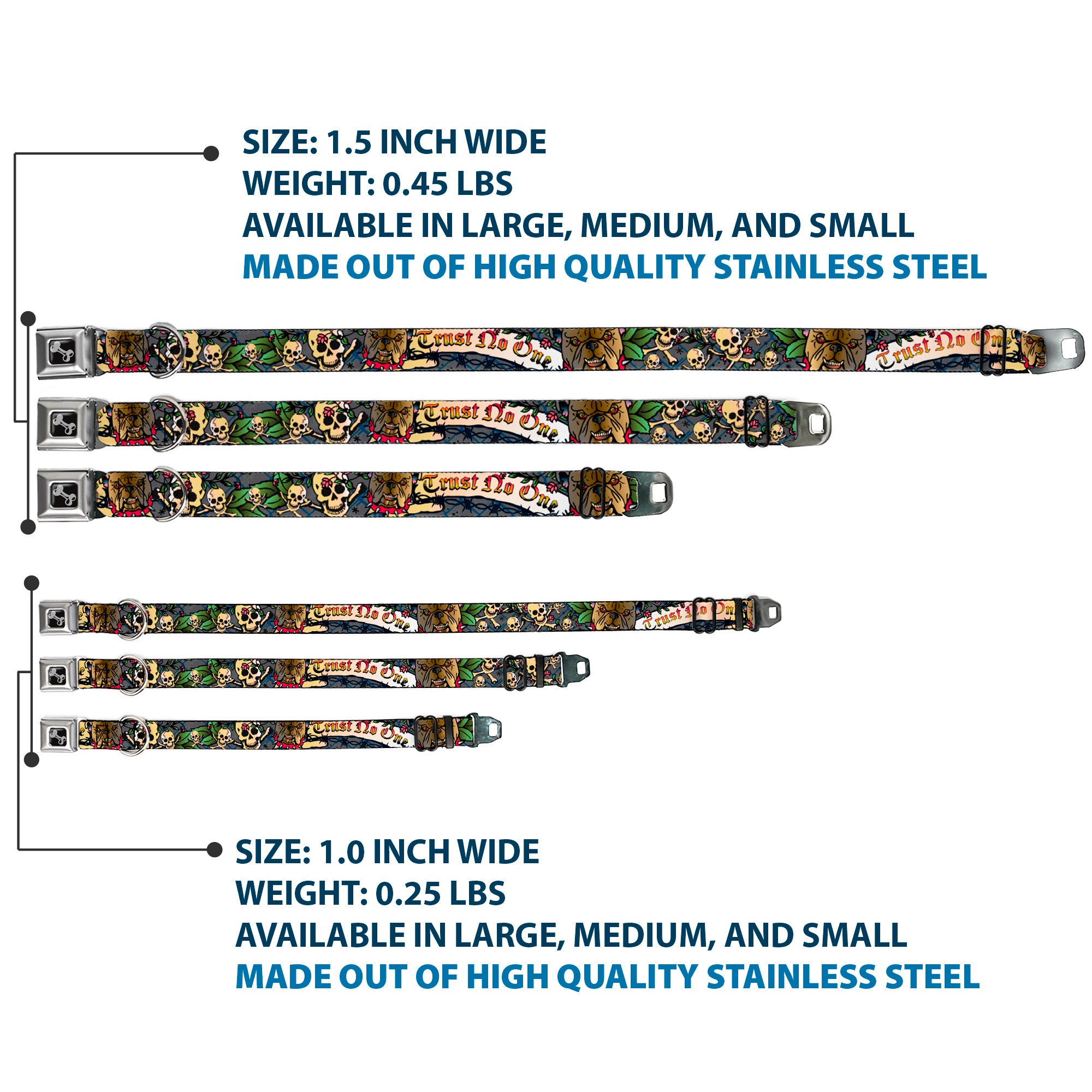 Dog Bone Seatbelt Buckle Collar - Trust No One Gray Seatbelt Buckle Collars Buckle-Down