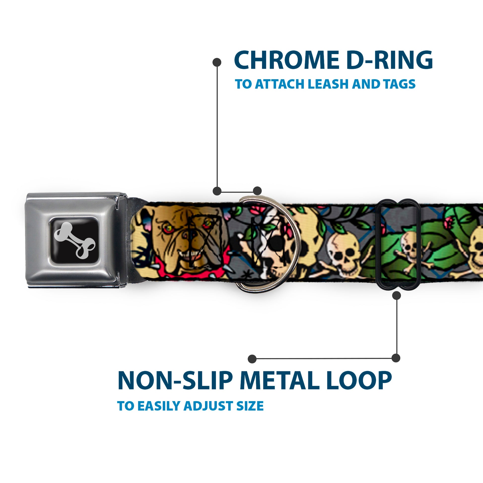 Dog Bone Seatbelt Buckle Collar - Trust No One Gray Seatbelt Buckle Collars Buckle-Down