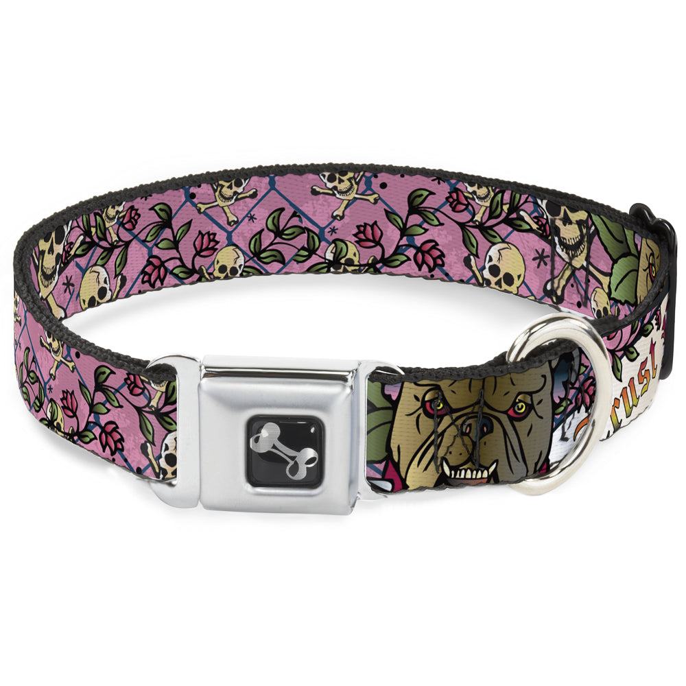 Dog Bone Seatbelt Buckle Collar - Trust No One Pink Seatbelt Buckle Collars Buckle-Down