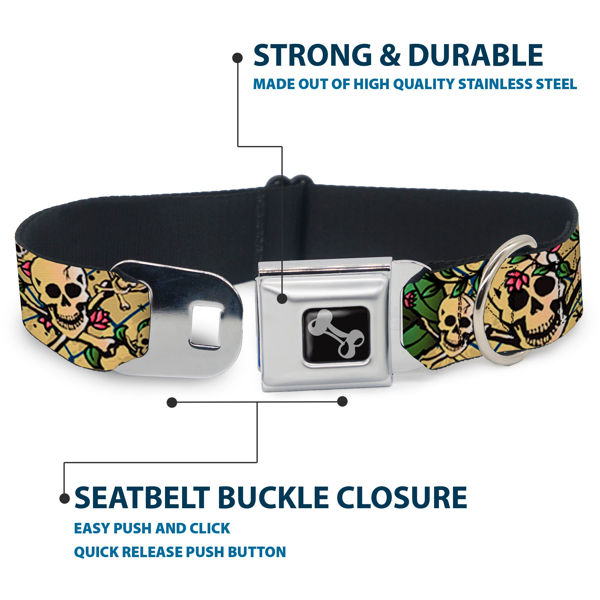 Dog Bone Seatbelt Buckle Collar - Trust No One Tan Seatbelt Buckle Collars Buckle-Down