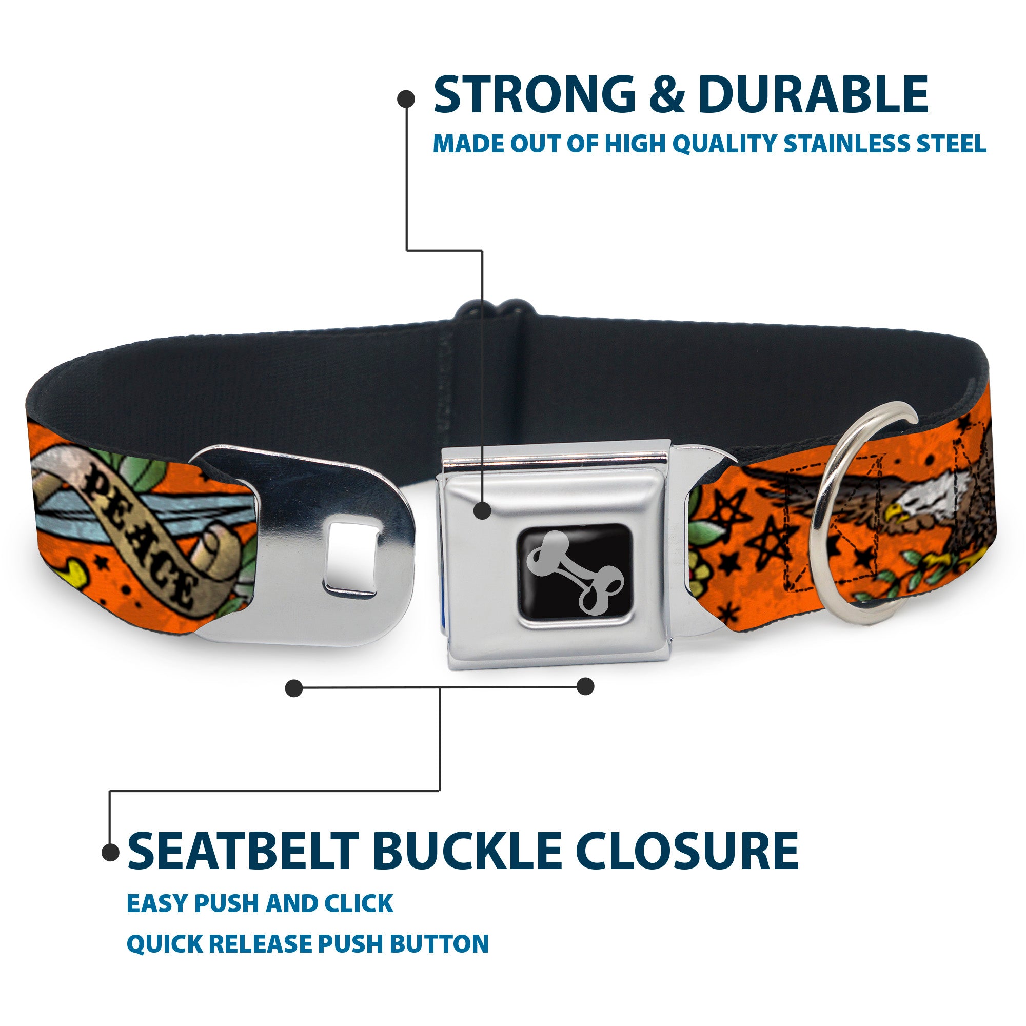 Dog Bone Seatbelt Buckle Collar - Truth and Justice Orange Seatbelt Buckle Collars Buckle-Down