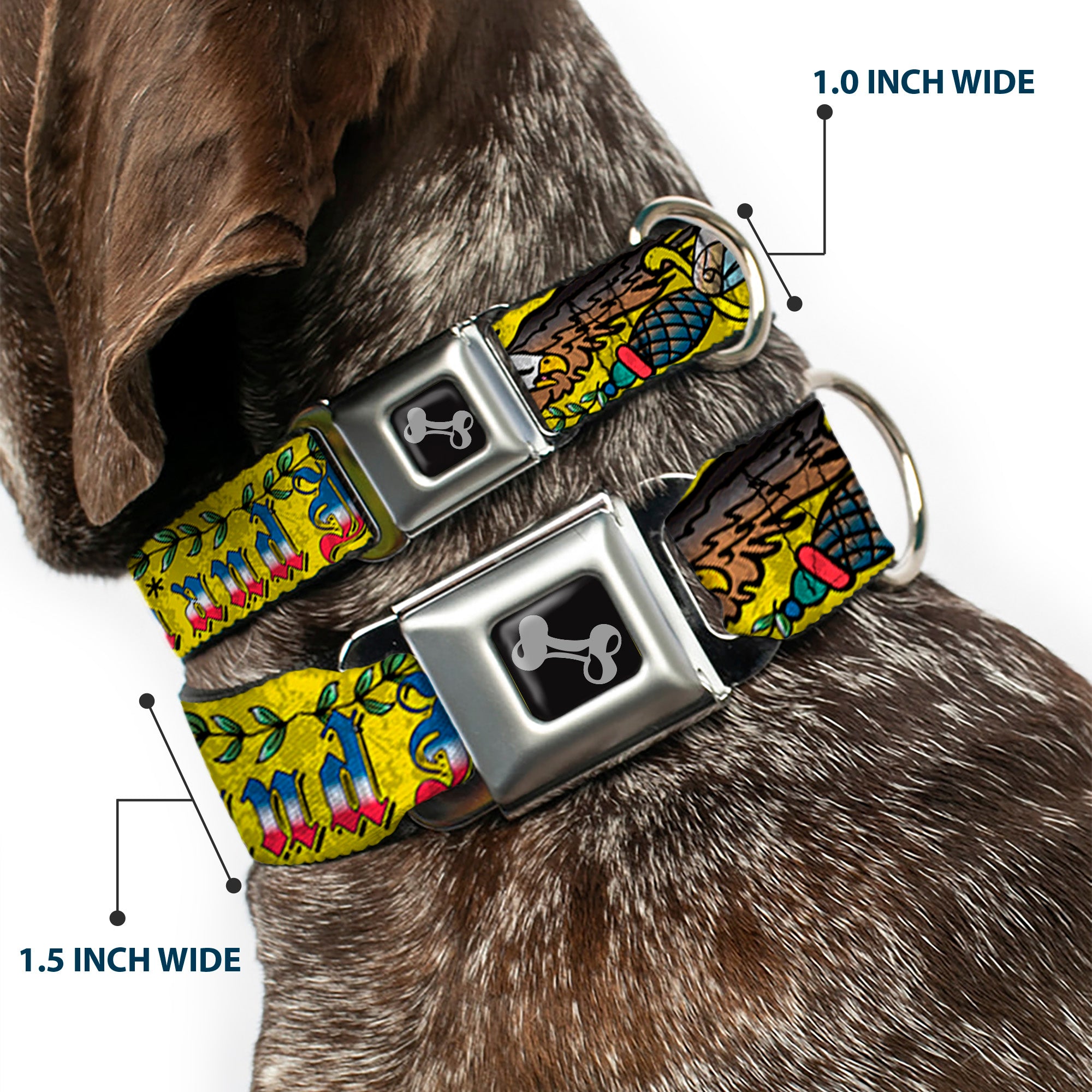 Dog Bone Seatbelt Buckle Collar - Truth and Justice Yellow Seatbelt Buckle Collars Buckle-Down