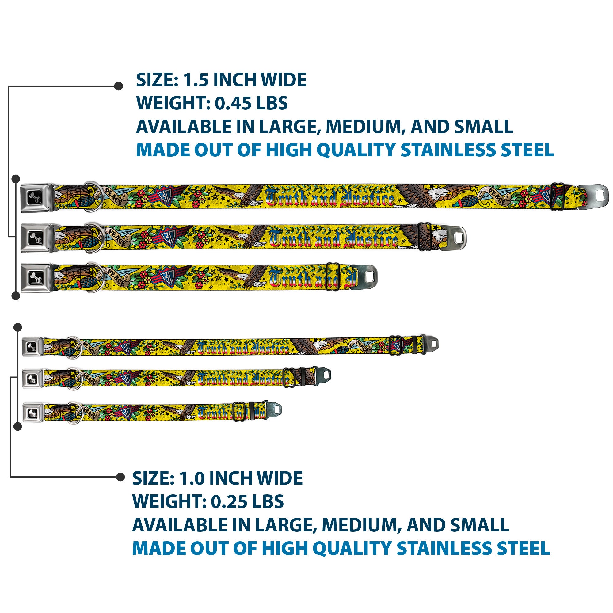 Dog Bone Seatbelt Buckle Collar - Truth and Justice Yellow Seatbelt Buckle Collars Buckle-Down