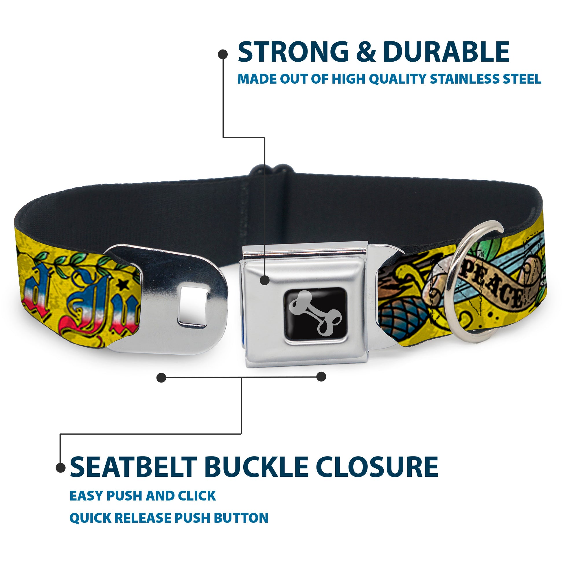 Dog Bone Seatbelt Buckle Collar - Truth and Justice Yellow Seatbelt Buckle Collars Buckle-Down