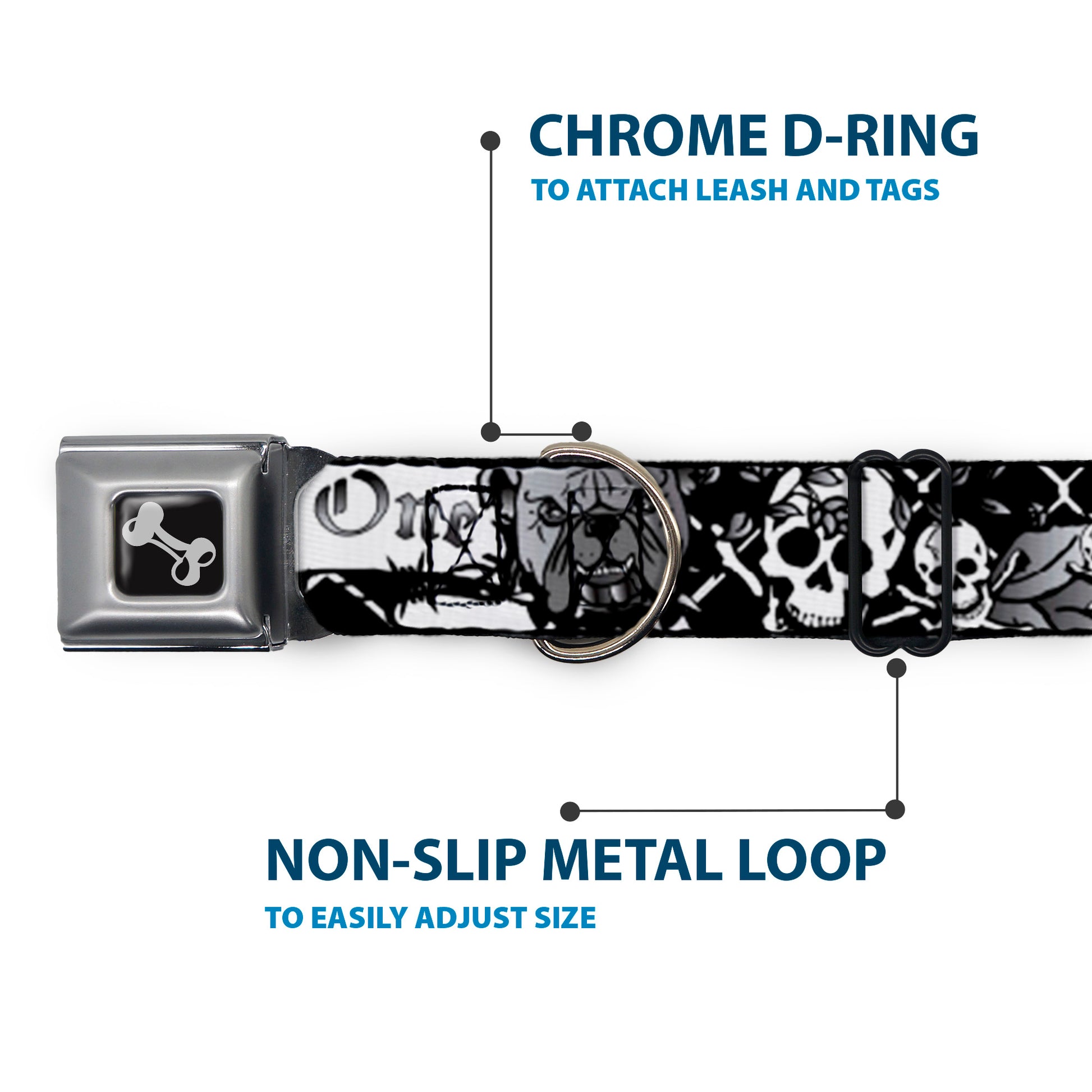 Dog Bone Seatbelt Buckle Collar - Trust No One Black/White Seatbelt Buckle Collars Buckle-Down