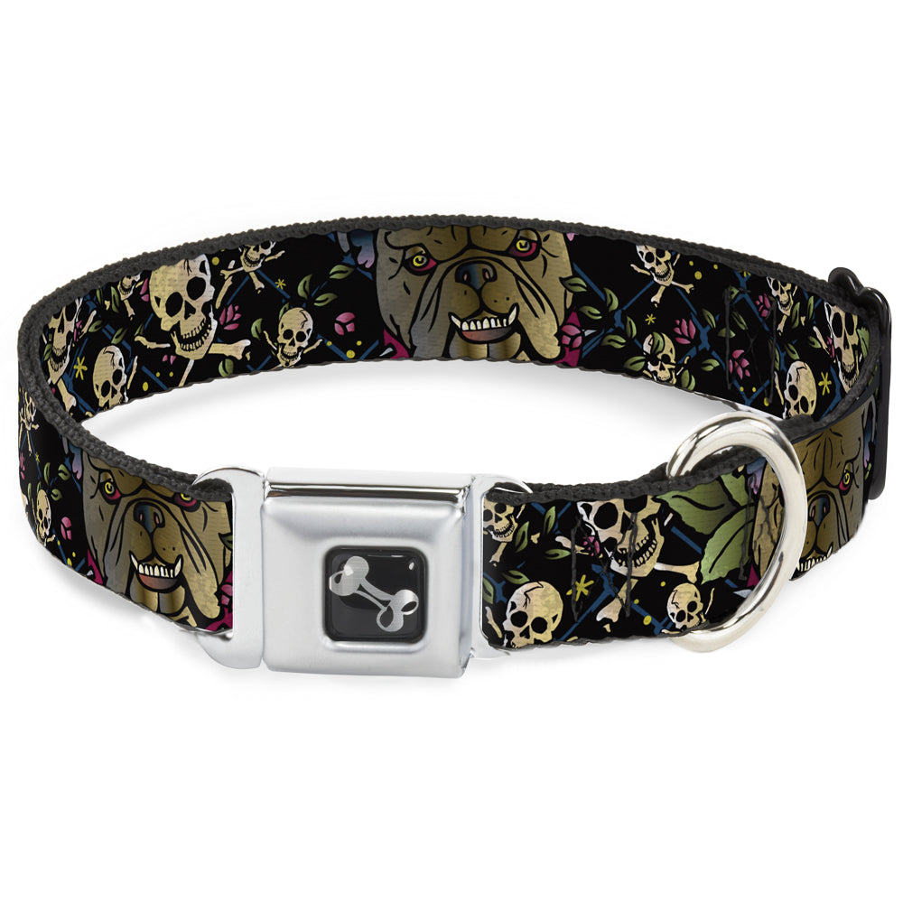 Dog Bone Seatbelt Buckle Collar - Trust No One CLOSE-UP Black Seatbelt Buckle Collars Buckle-Down