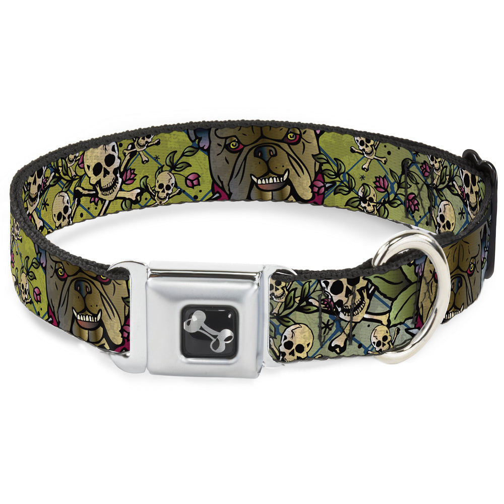 Dog Bone Seatbelt Buckle Collar - Trust No One CLOSE-UP Yellow/Green/Blue-S Seatbelt Buckle Collars Buckle-Down