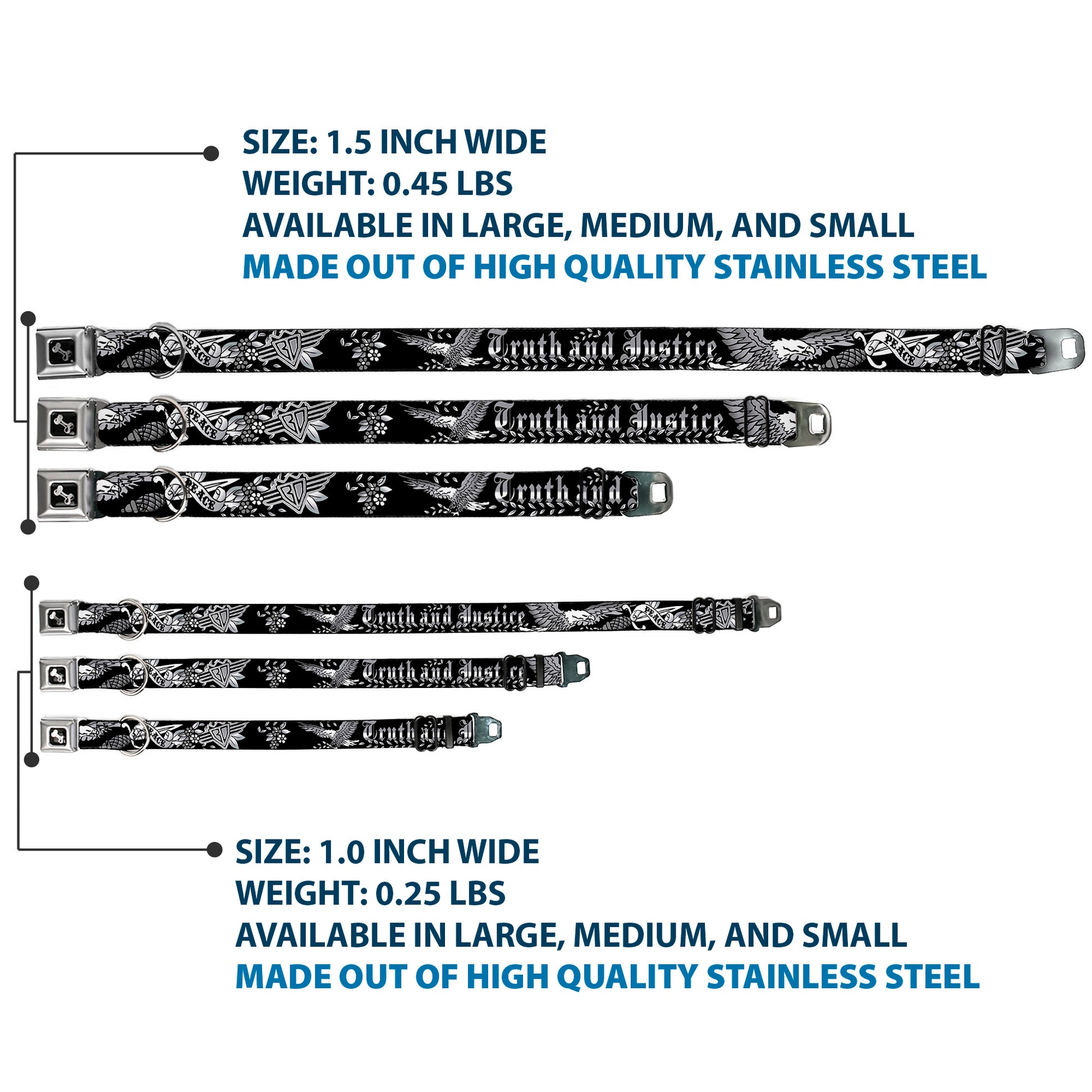 Dog Bone Seatbelt Buckle Collar - Truth and Justice Black/White Seatbelt Buckle Collars Buckle-Down