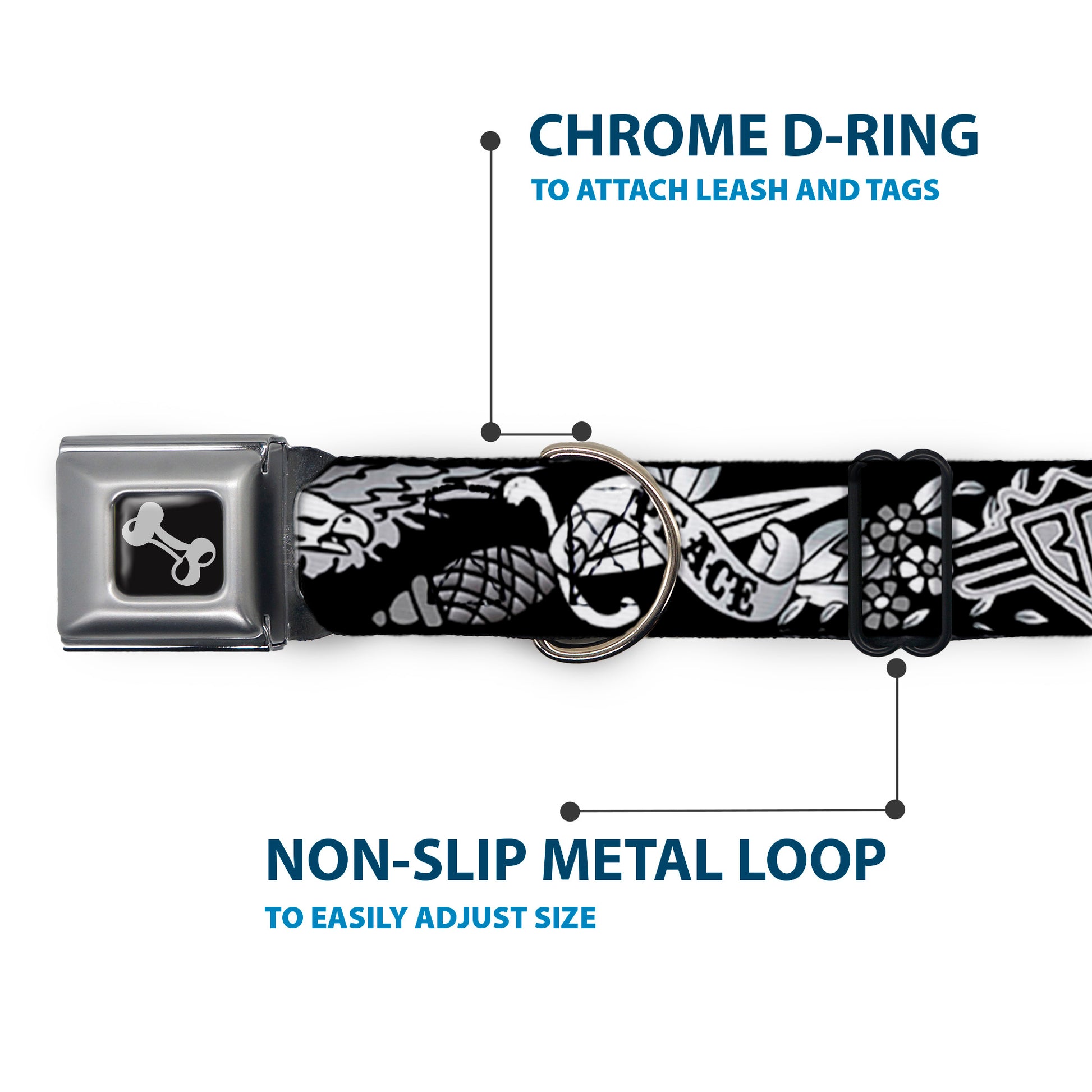 Dog Bone Seatbelt Buckle Collar - Truth and Justice Black/White Seatbelt Buckle Collars Buckle-Down