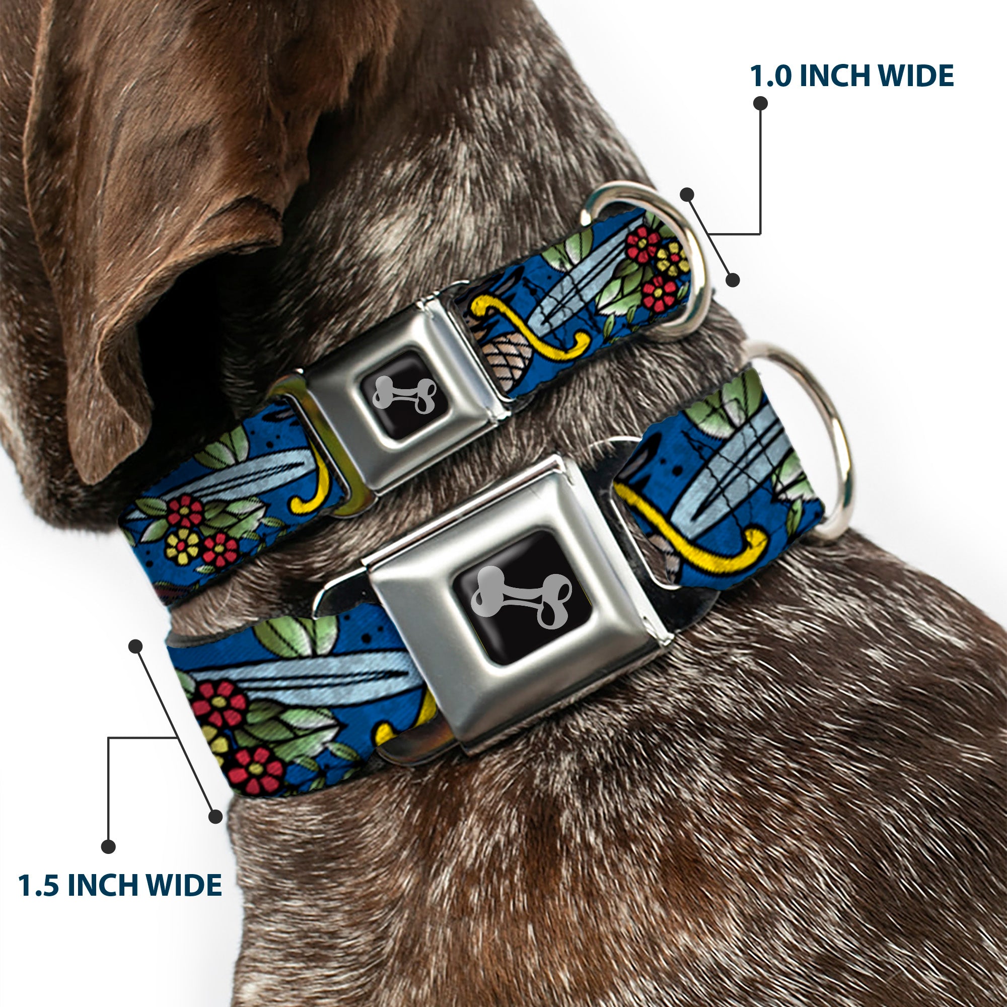 Dog Bone Seatbelt Buckle Collar - Truth and Justice CLOSE-UP Blue Seatbelt Buckle Collars Buckle-Down