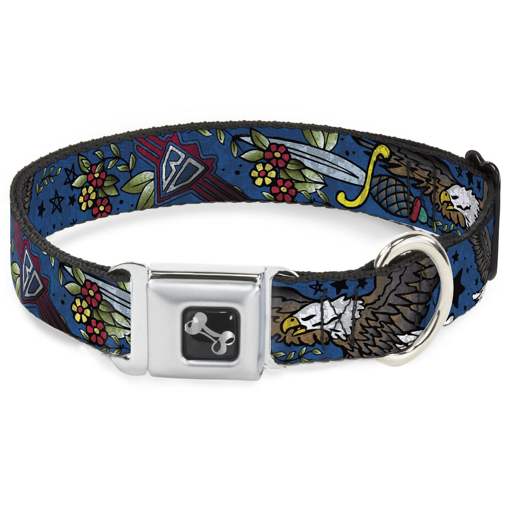 Dog Bone Seatbelt Buckle Collar - Truth and Justice CLOSE-UP Blue Seatbelt Buckle Collars Buckle-Down