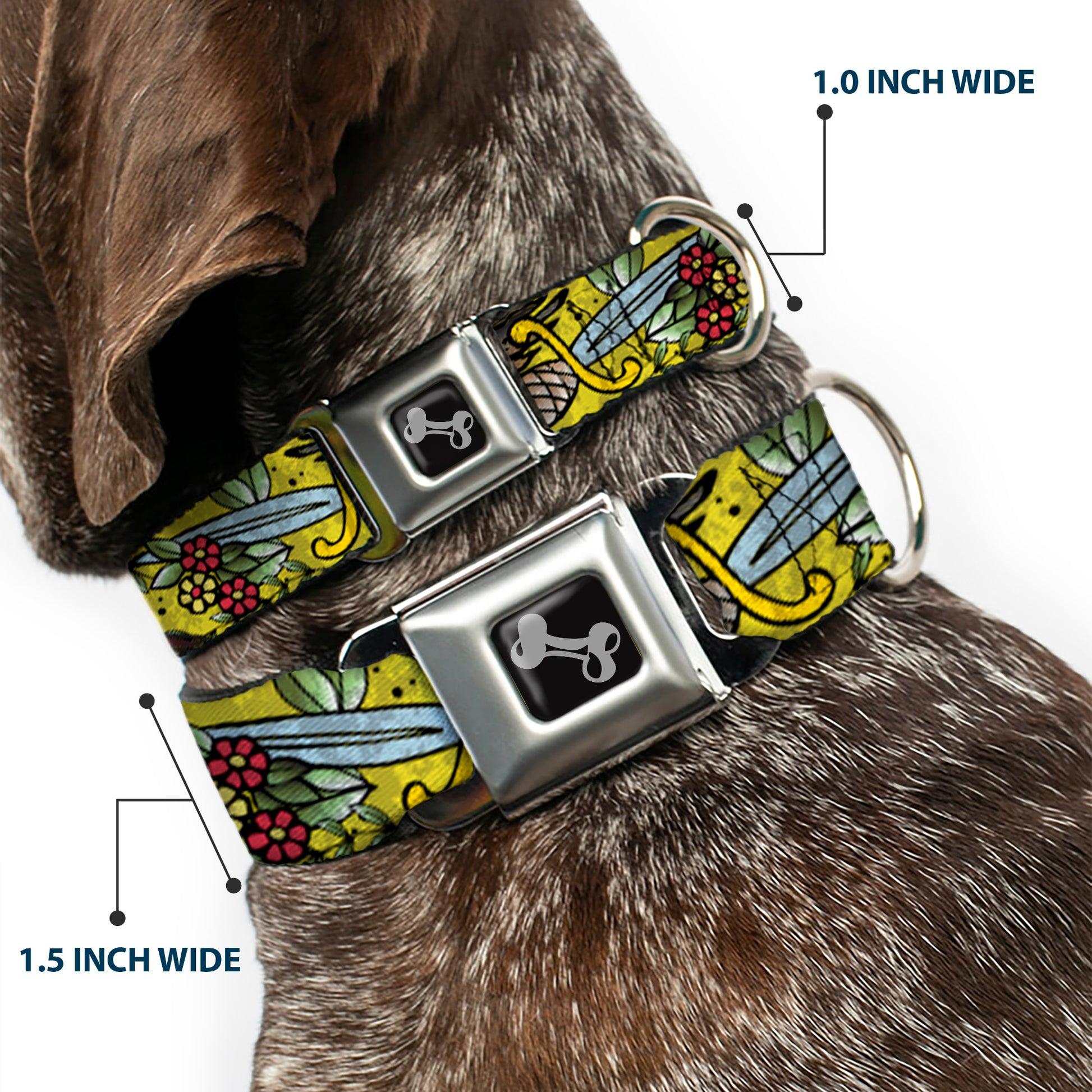 Dog Bone Seatbelt Buckle Collar - Truth and Justice CLOSE-UP Yellow Seatbelt Buckle Collars Buckle-Down