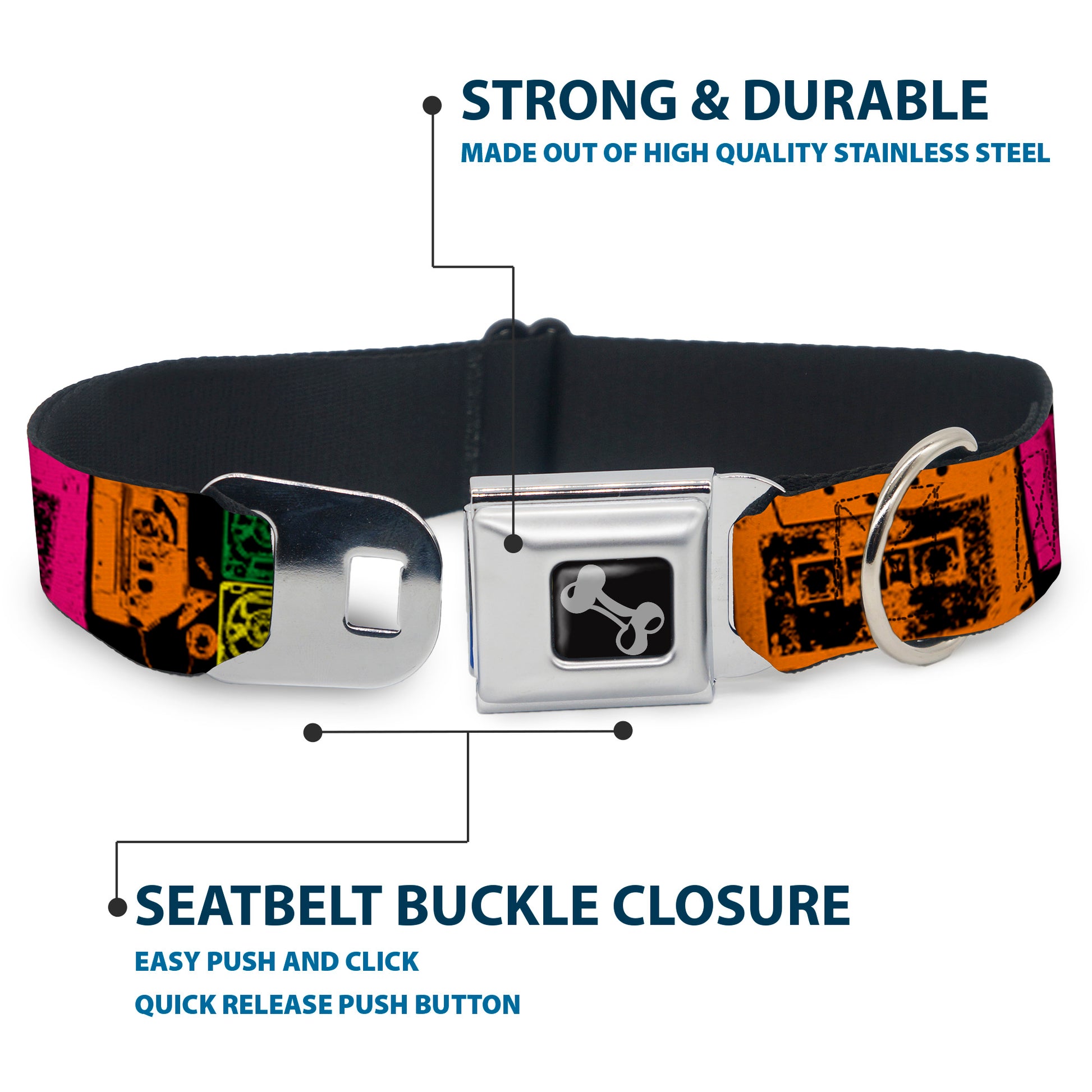 Dog Bone Seatbelt Buckle Collar - Tapes Multi Neon Seatbelt Buckle Collars Buckle-Down