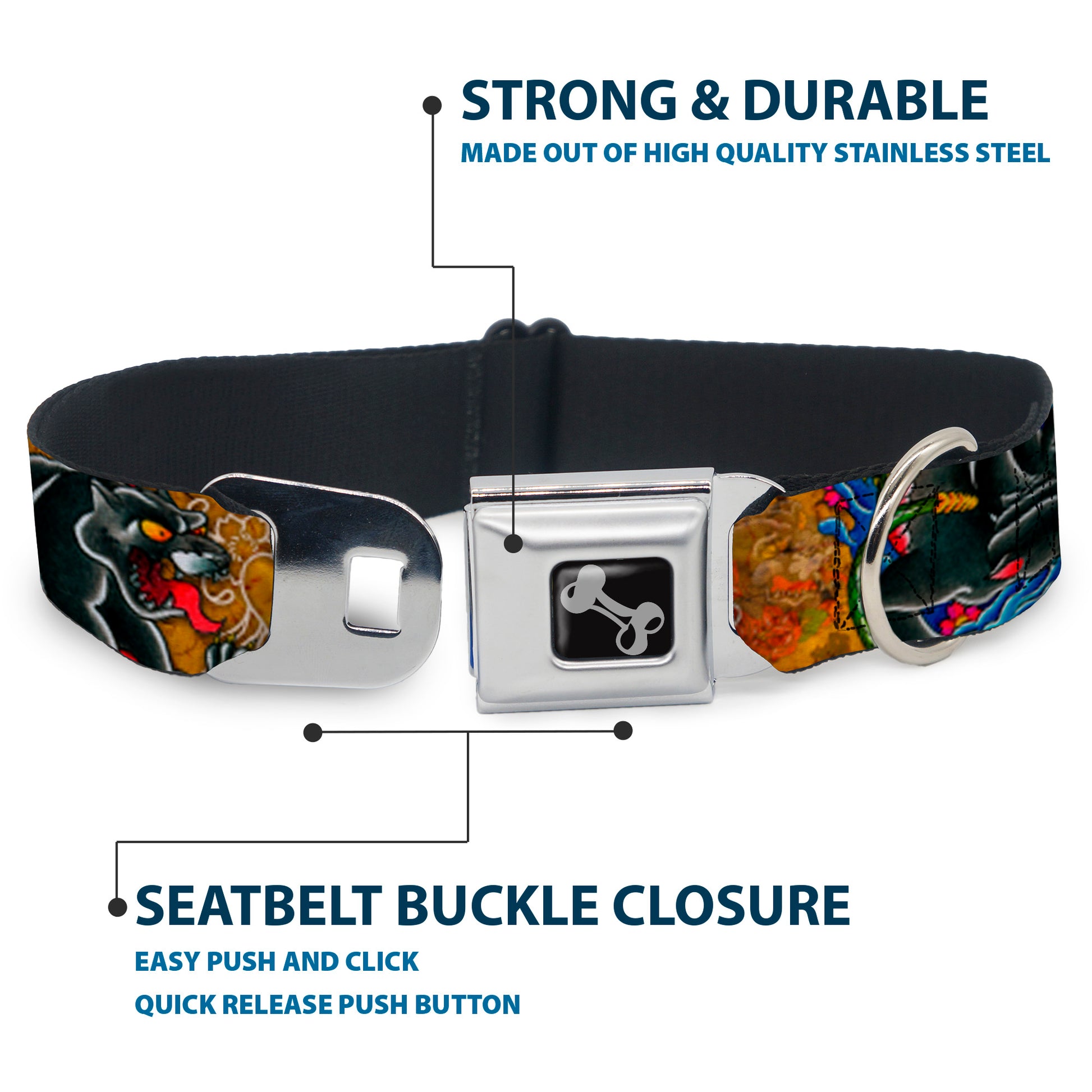 Dog Bone Seatbelt Buckle Collar - TJ-Panther Seatbelt Buckle Collars Tattoo Johnny