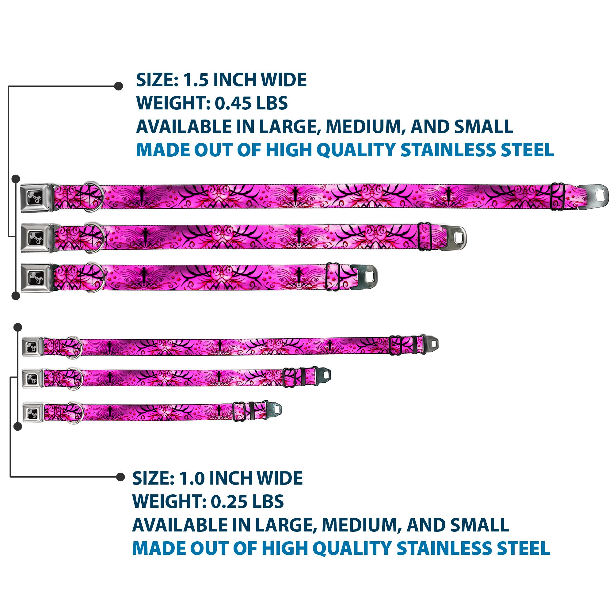 Dog Bone Seatbelt Buckle Collar - TJ-Fairy Pink Swirl Seatbelt Buckle Collars Tattoo Johnny