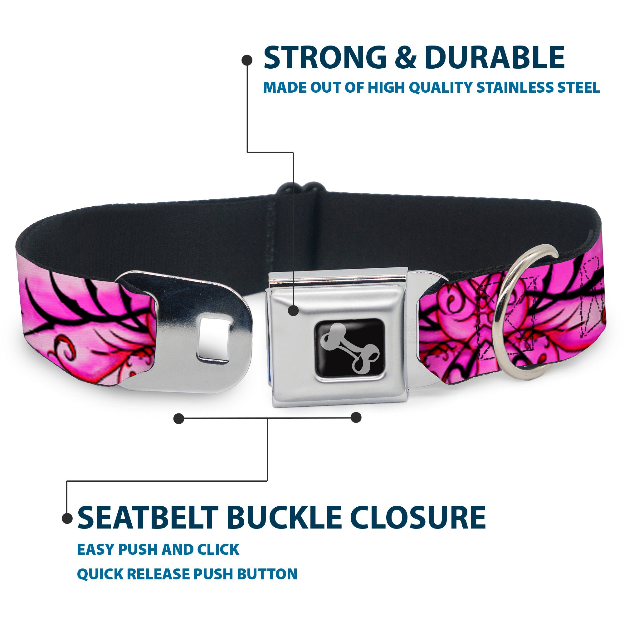 Dog Bone Seatbelt Buckle Collar - TJ-Fairy Pink Swirl Seatbelt Buckle Collars Tattoo Johnny