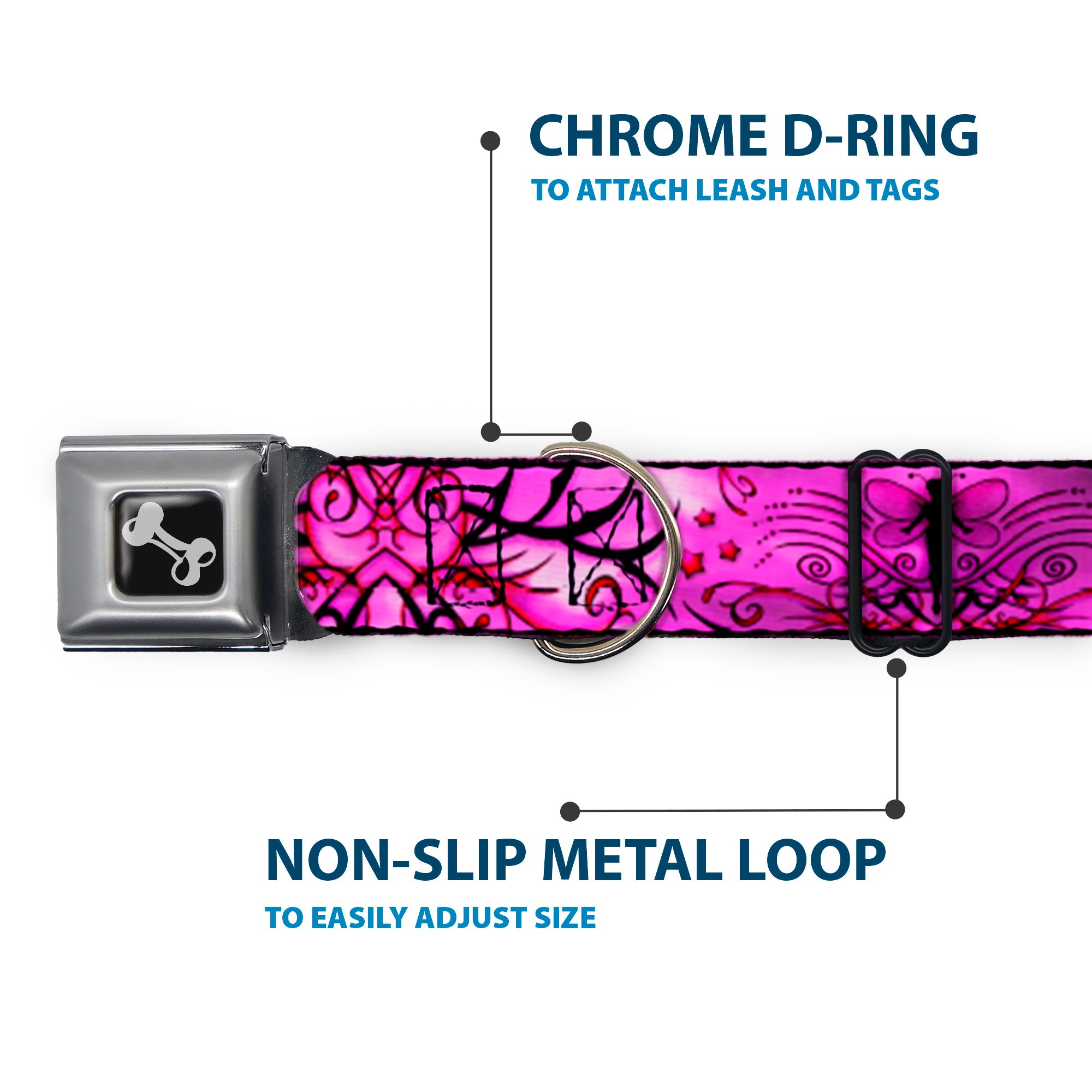 Dog Bone Seatbelt Buckle Collar - TJ-Fairy Pink Swirl Seatbelt Buckle Collars Tattoo Johnny