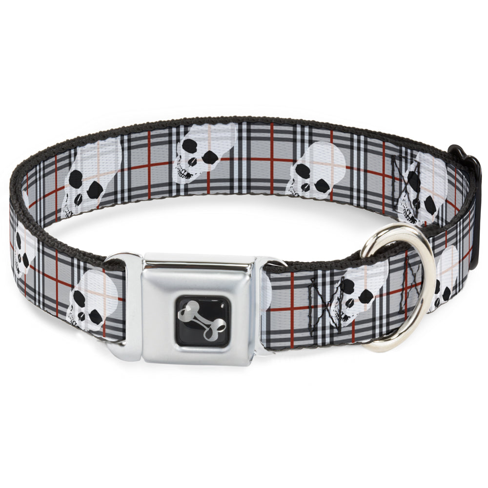Dog Bone Seatbelt Buckle Collar - Tilted Skulls Plaid Gray Seatbelt Buckle Collars Buckle-Down