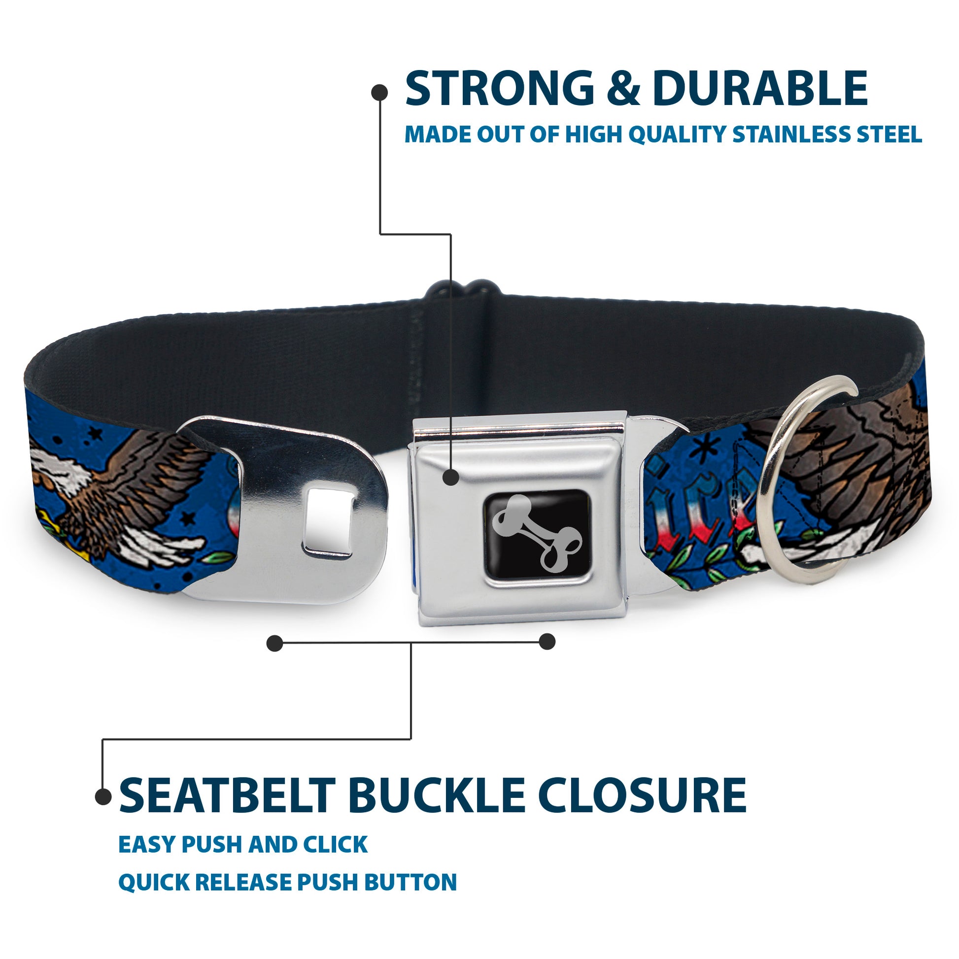 Dog Bone Seatbelt Buckle Collar - Truth and Justice Blue Seatbelt Buckle Collars Buckle-Down