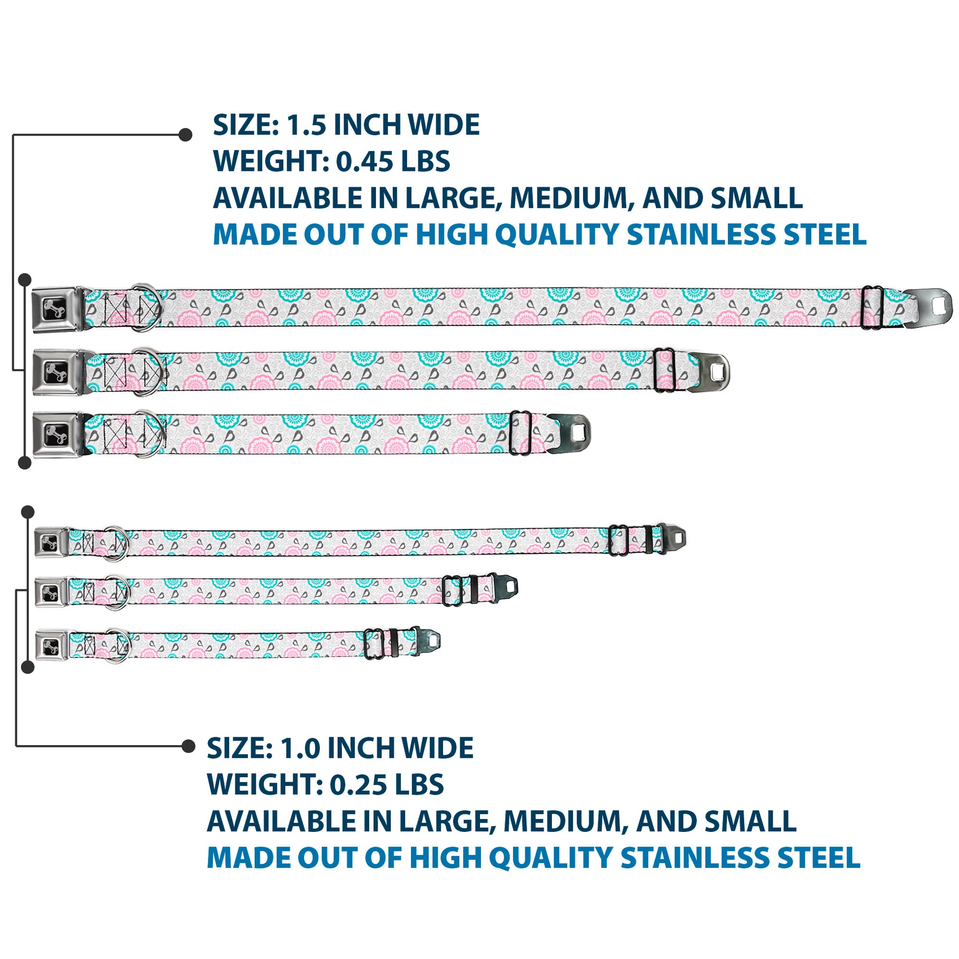 Dog Bone Seatbelt Buckle Collar - Bird Tapestry White/Gray/Turquoise/Pink Seatbelt Buckle Collars Buckle-Down