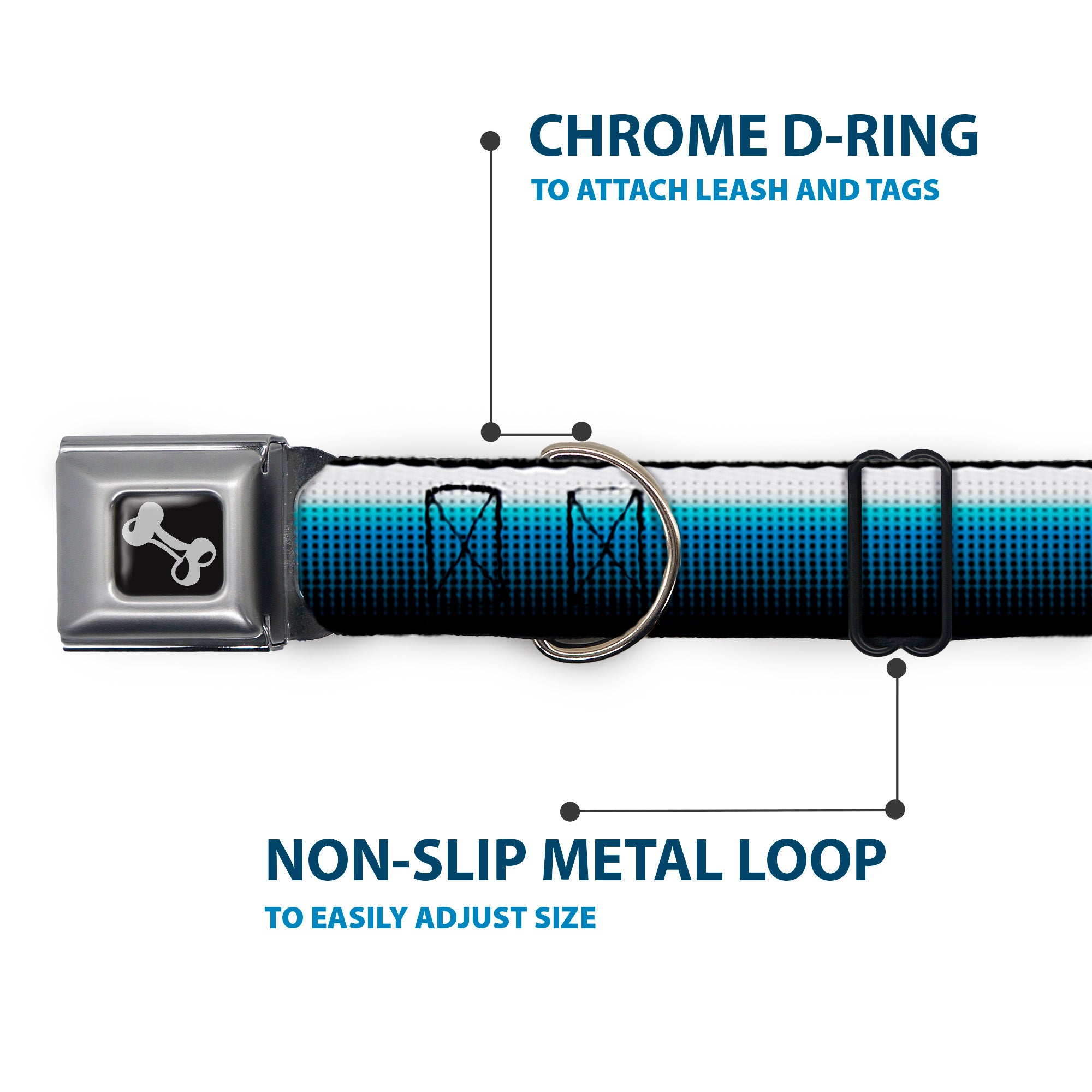 Dog Bone Seatbelt Buckle Collar - Transitioning Dots White/Blue/Black Seatbelt Buckle Collars Buckle-Down