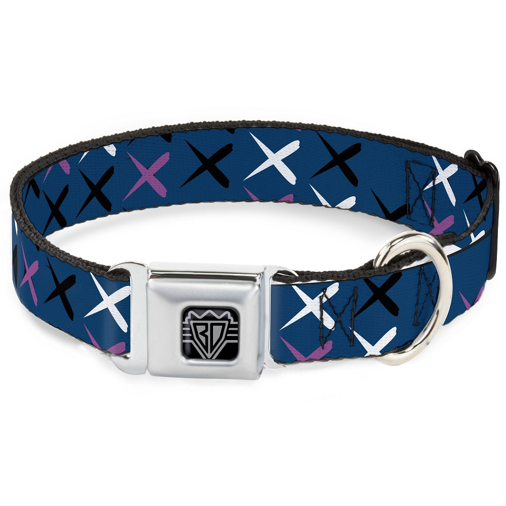 Dog Bone Seatbelt Buckle Collar - Tread Plate Turquoise/Fuchsia/White Seatbelt Buckle Collars Buckle-Down