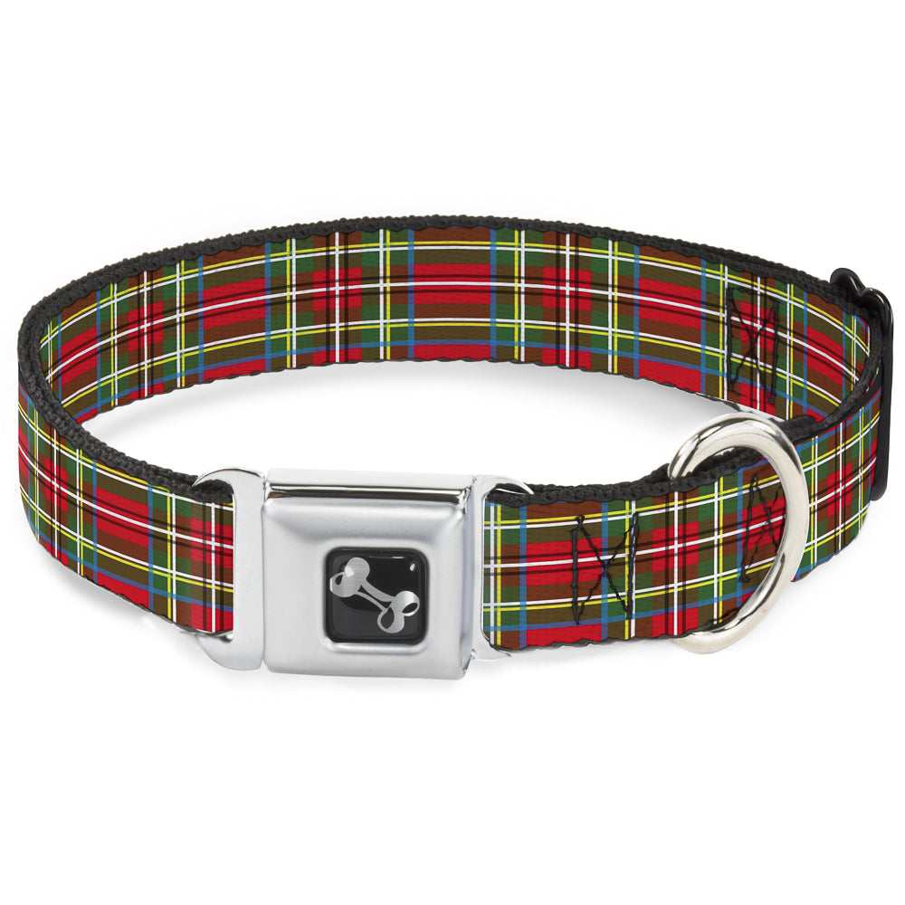 Dog Bone Seatbelt Buckle Collar - Tartan Plaid Red/Green Seatbelt Buckle Collars Buckle-Down