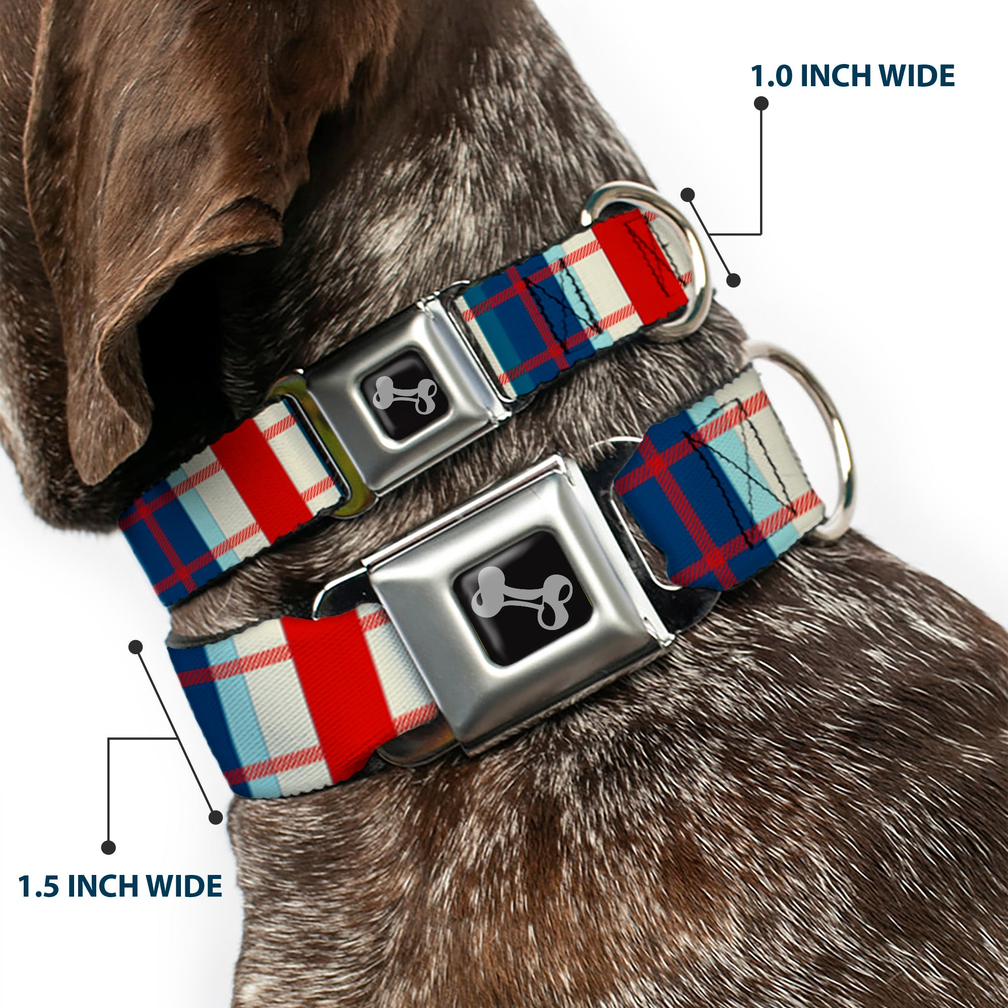 Dog Bone Seatbelt Buckle Collar - Tartan Plaid Khaki/Blues/Red Seatbelt Buckle Collars Buckle-Down