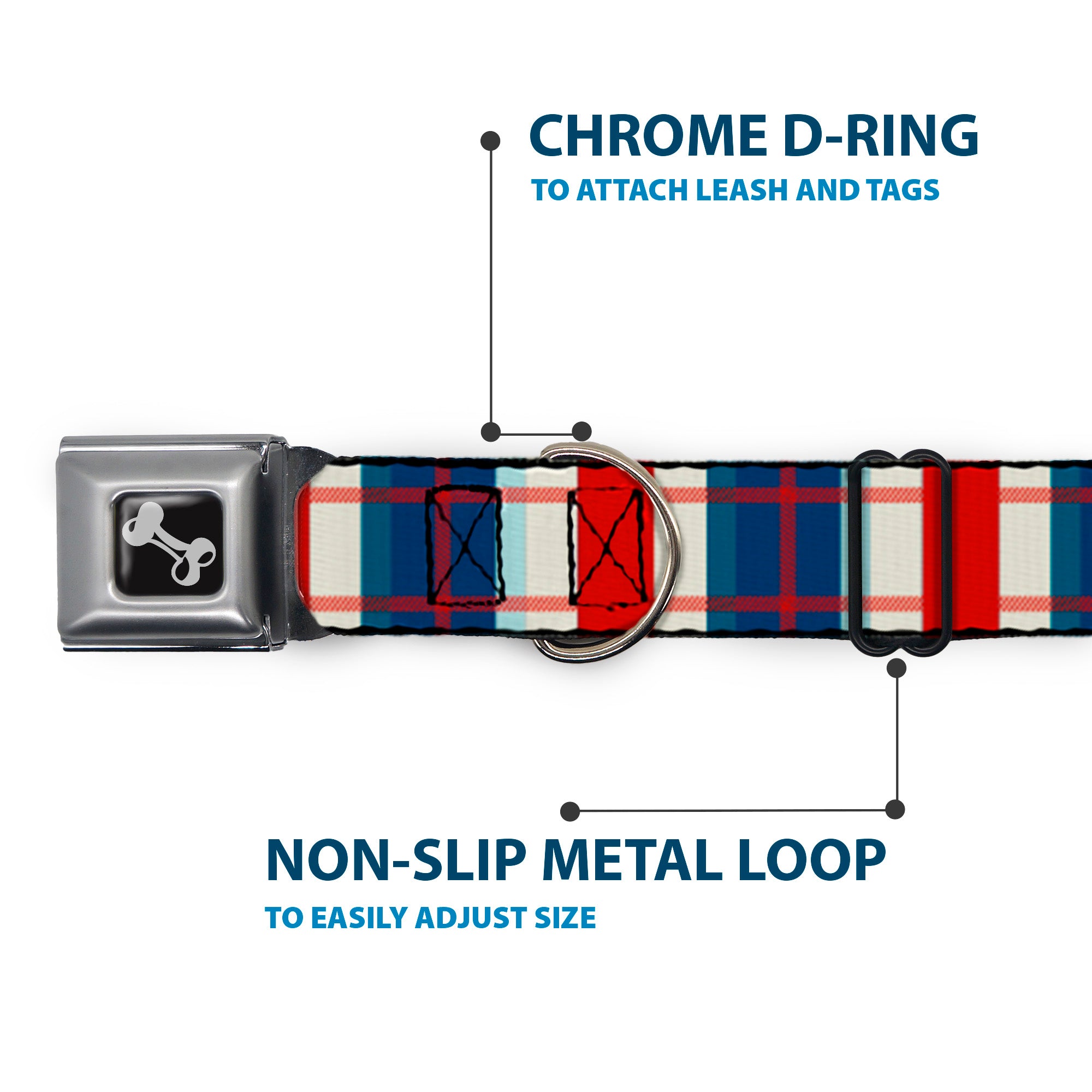 Dog Bone Seatbelt Buckle Collar - Tartan Plaid Khaki/Blues/Red Seatbelt Buckle Collars Buckle-Down