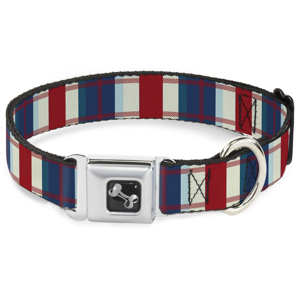 Dog Bone Seatbelt Buckle Collar - Tartan Plaid Khaki/Blues/Red Seatbelt Buckle Collars Buckle-Down