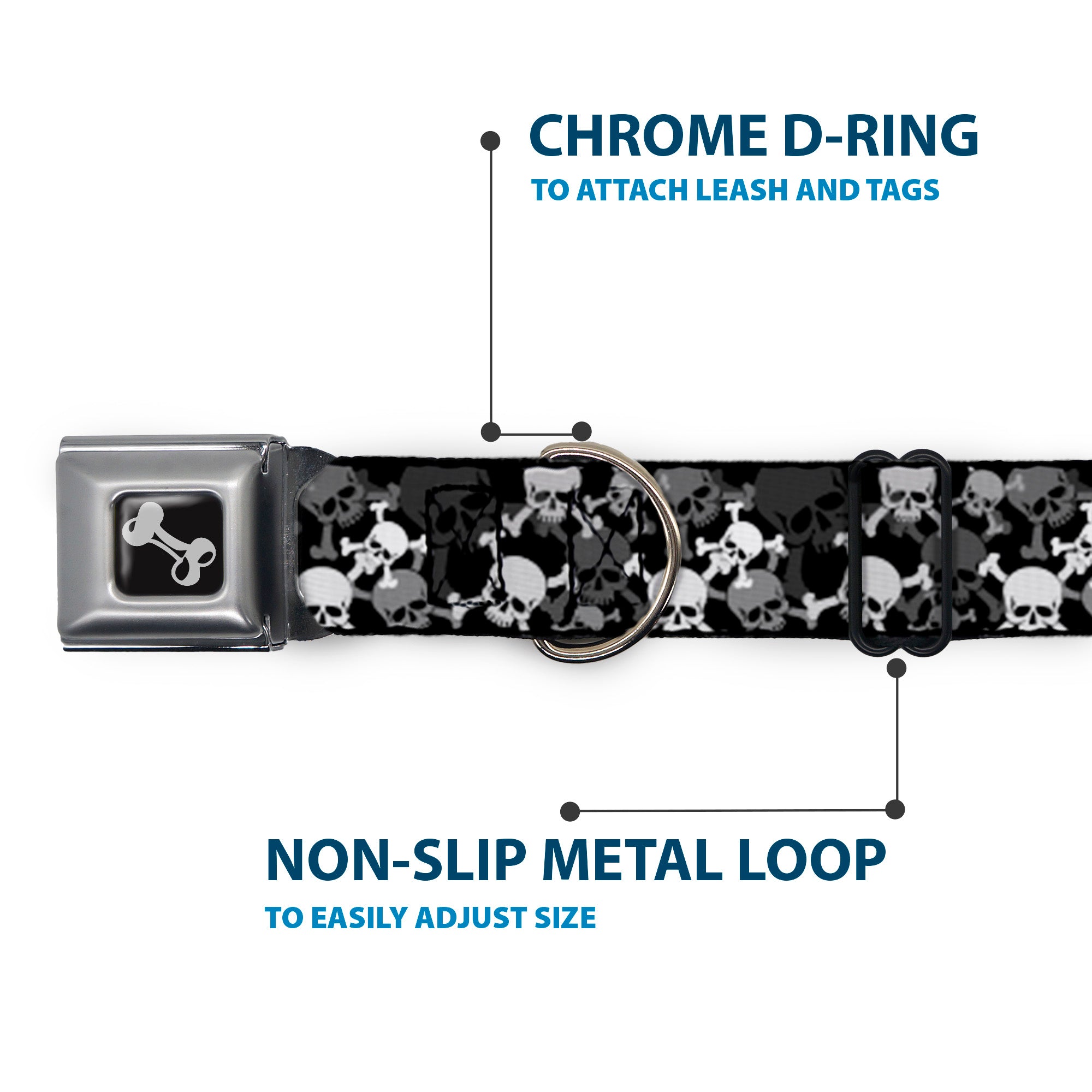 Dog Bone Seatbelt Buckle Collar - Top Skulls Stacked Black/Gray/White Seatbelt Buckle Collars Buckle-Down
