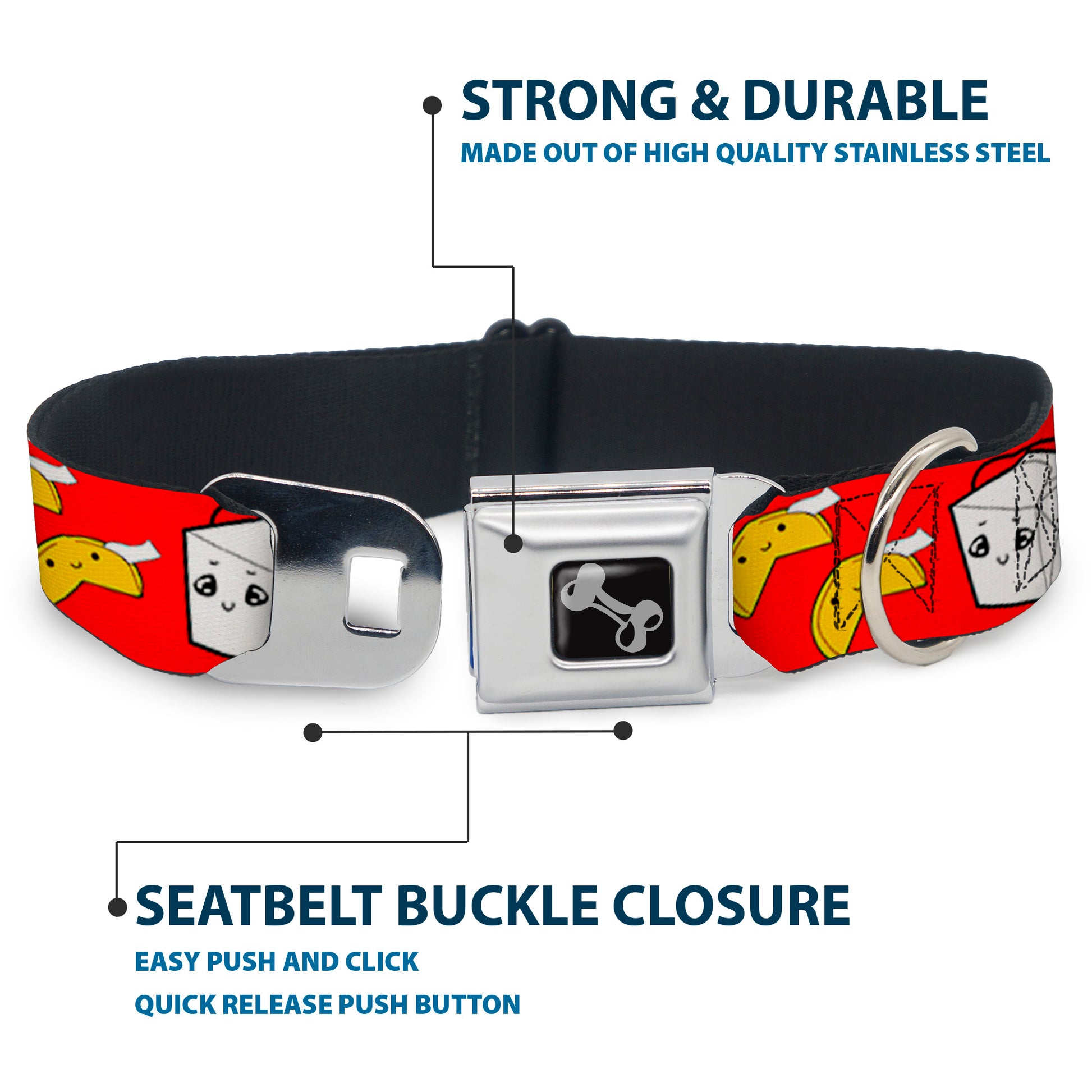 Dog Bone Seatbelt Buckle Collar - Take Out/Fortune Cookies Red Seatbelt Buckle Collars Buckle-Down