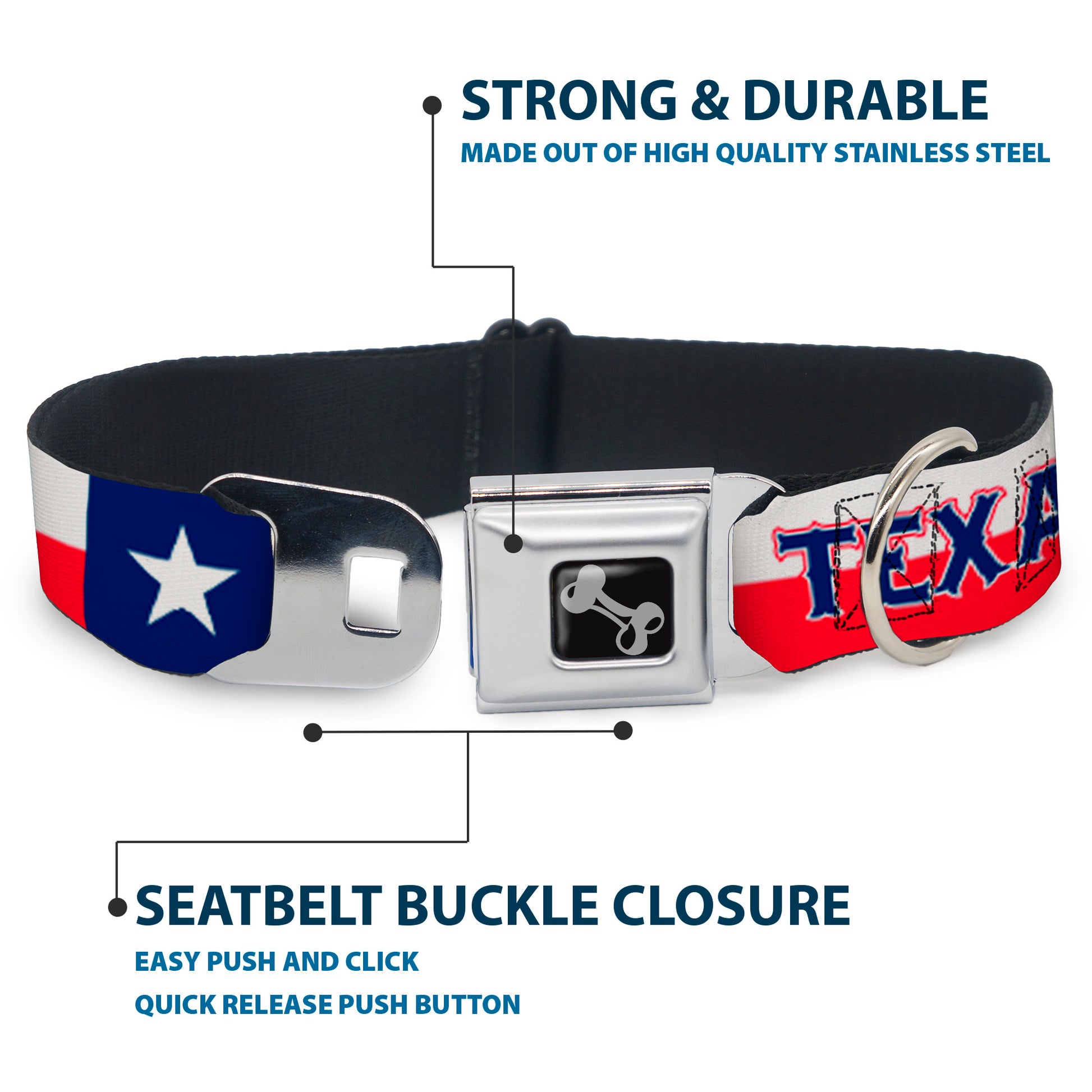 Dog Bone Seatbelt Buckle Collar - Texas Flag/TEXAS Seatbelt Buckle Collars Buckle-Down