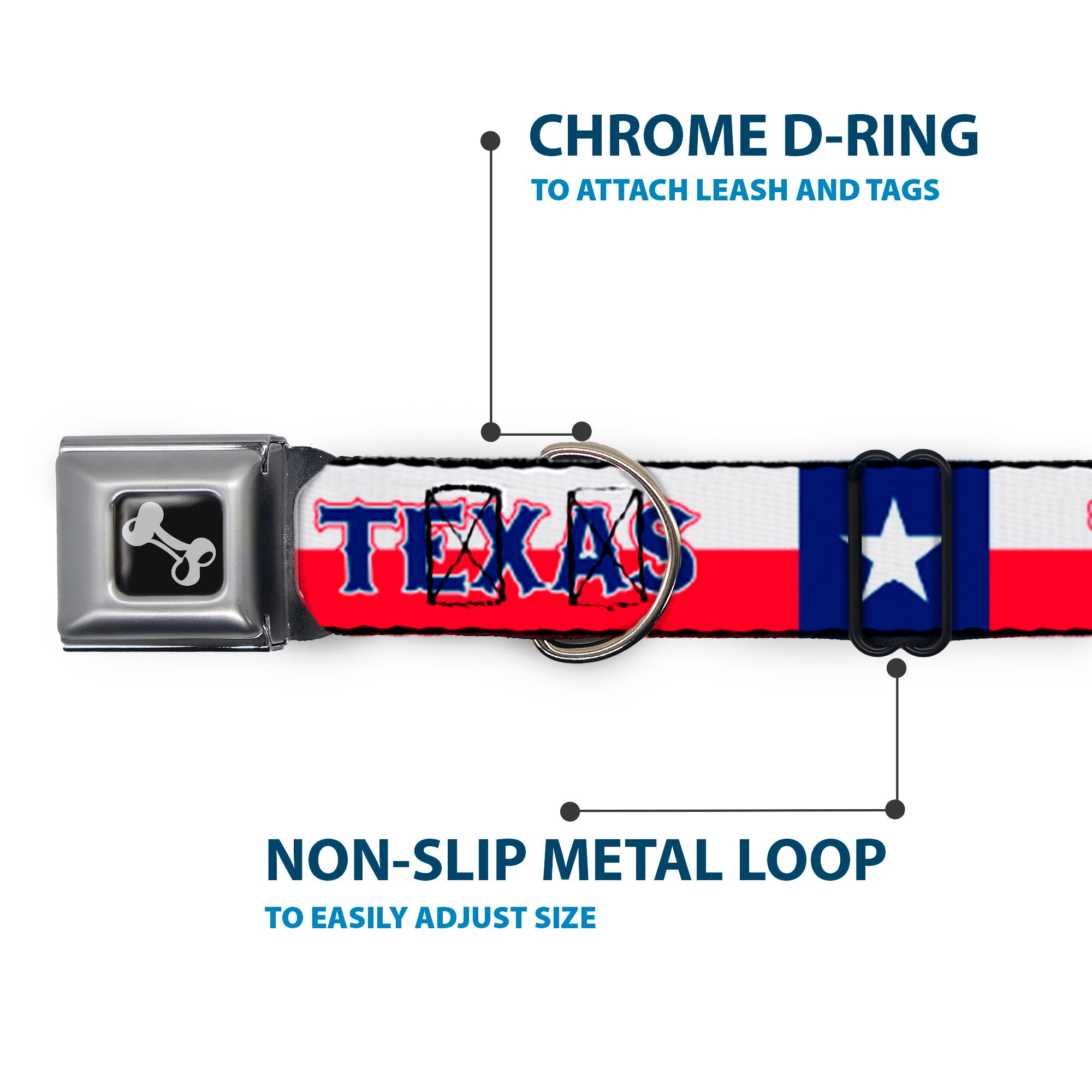 Dog Bone Seatbelt Buckle Collar - Texas Flag/TEXAS Seatbelt Buckle Collars Buckle-Down