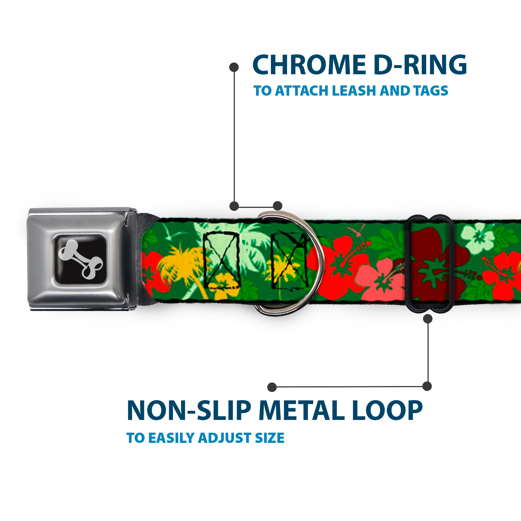 Dog Bone Seatbelt Buckle Collar - Tropical Flora Greens/Reds/Gold Seatbelt Buckle Collars Buckle-Down