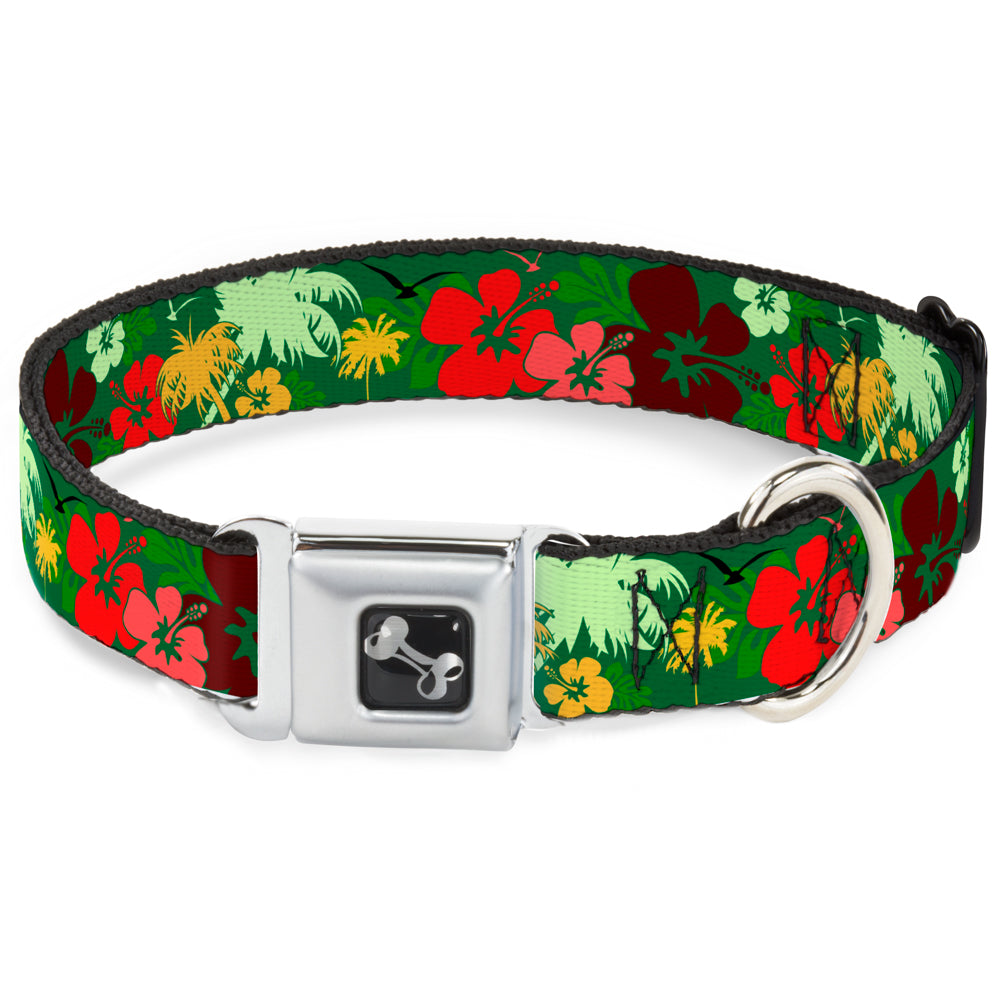 Dog Bone Seatbelt Buckle Collar - Tropical Flora Greens/Reds/Gold Seatbelt Buckle Collars Buckle-Down
