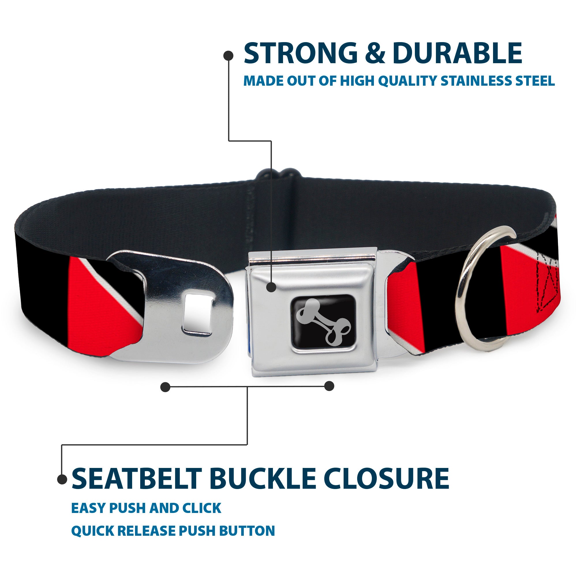 Dog Bone Seatbelt Buckle Collar - Trinidad & Tobago Flags/Black Block Seatbelt Buckle Collars Buckle-Down