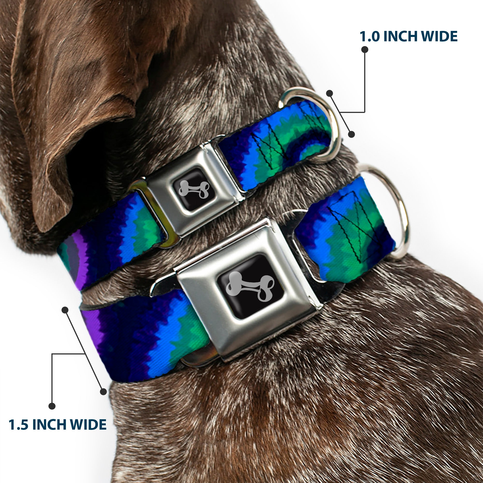 Dog Bone Seatbelt Buckle Collar - Tie Dye Swirl Green/Blue/Purple Seatbelt Buckle Collars Buckle-Down