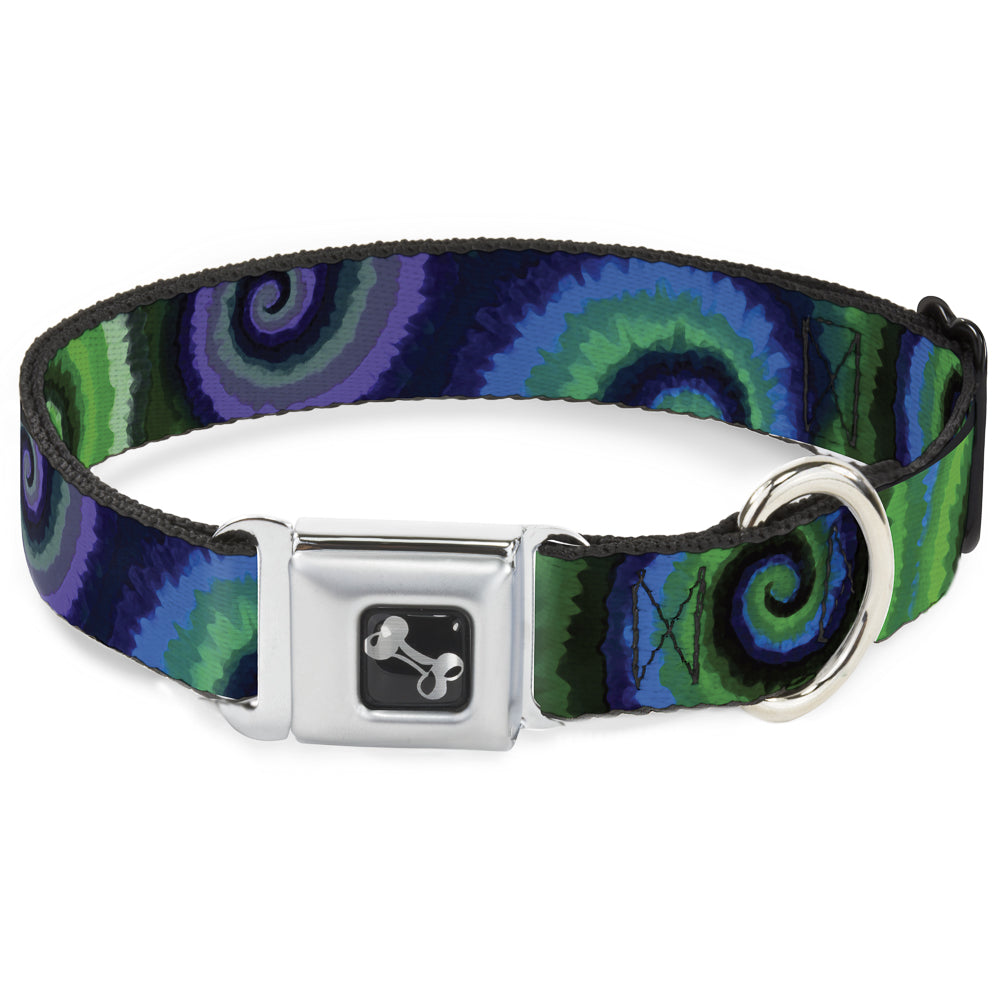 Dog Bone Seatbelt Buckle Collar - Tie Dye Swirl Green/Blue/Purple Seatbelt Buckle Collars Buckle-Down