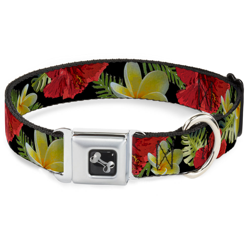 Dog Bone Seatbelt Buckle Collar - Tropical Floral Collage Black/Red/Orange Seatbelt Buckle Collars Buckle-Down