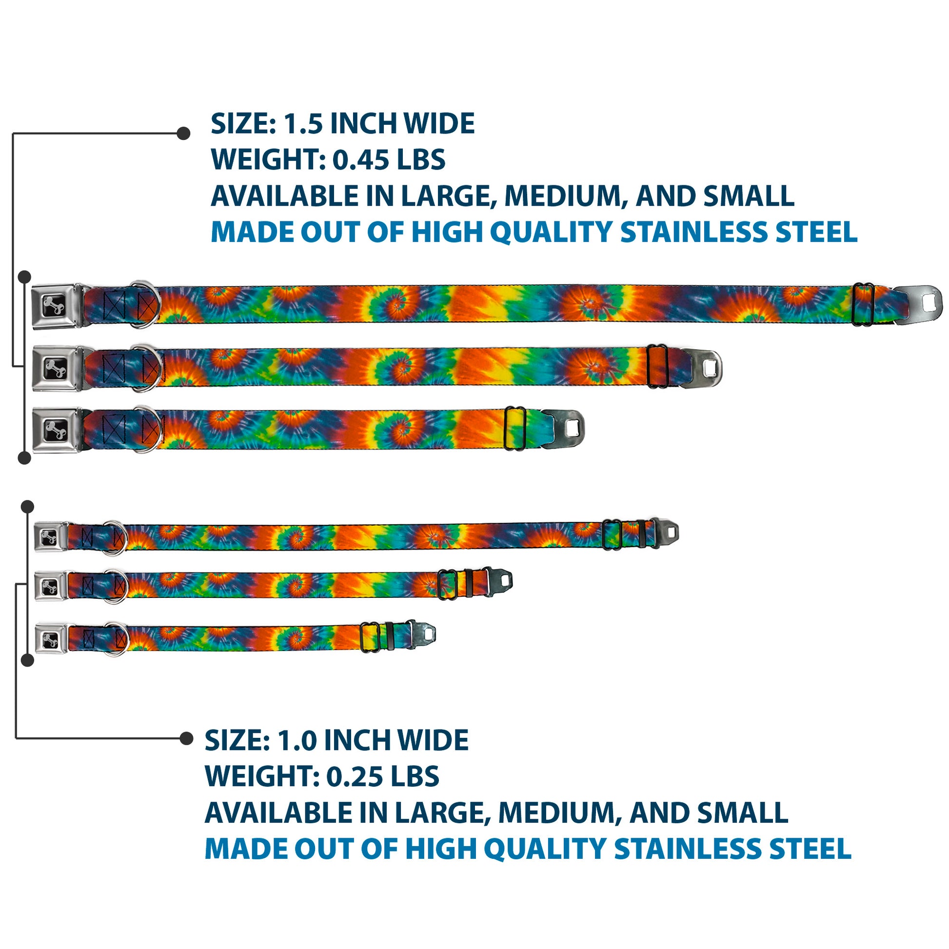 Dog Bone Seatbelt Buckle Collar - Tie Dye Swirl Multi Color Seatbelt Buckle Collars Buckle-Down