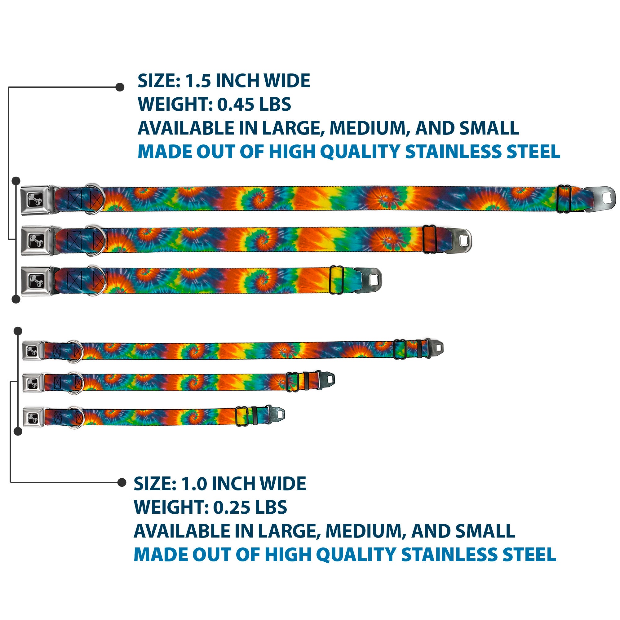 Dog Bone Seatbelt Buckle Collar - Tie Dye Swirl Multi Color Seatbelt Buckle Collars Buckle-Down