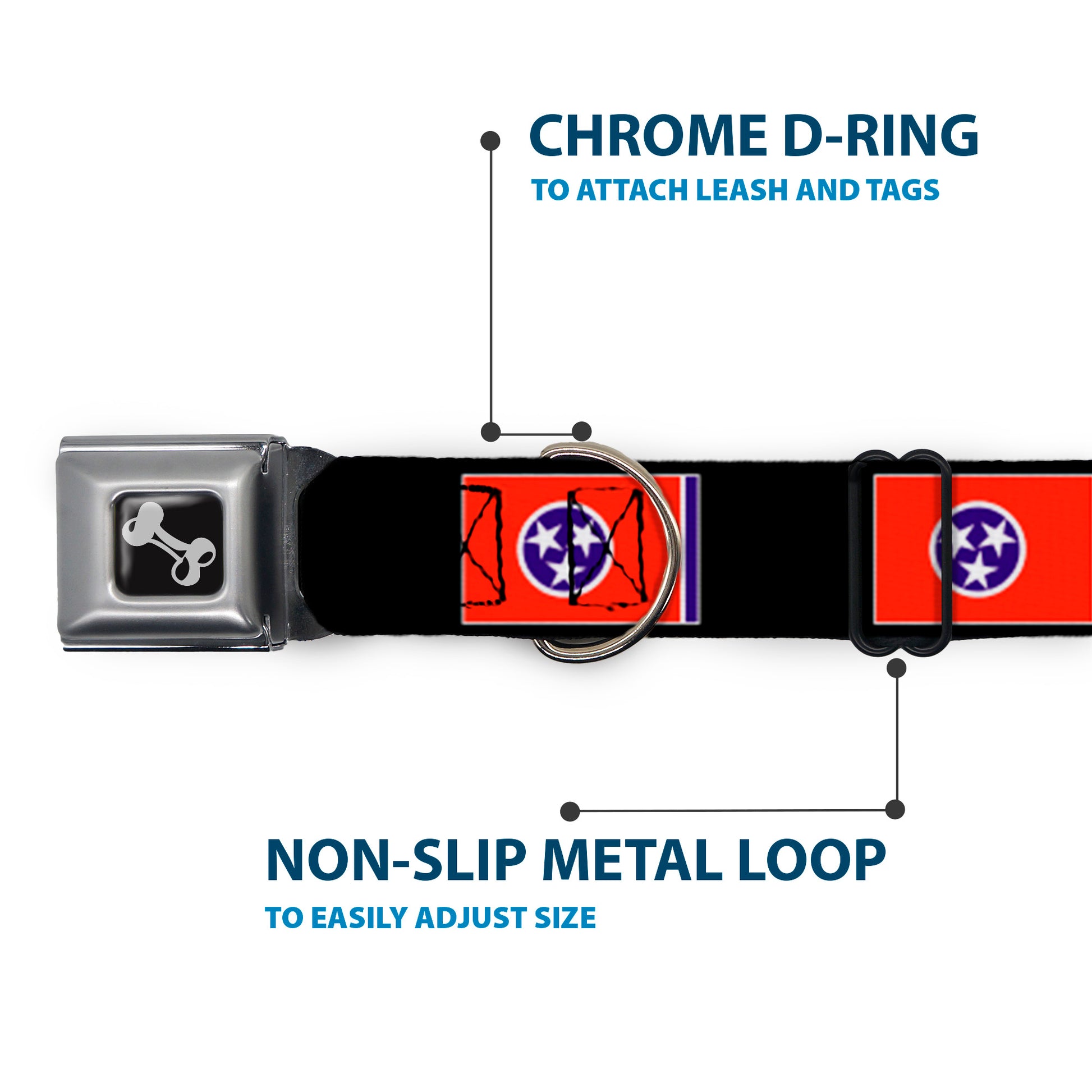 Dog Bone Seatbelt Buckle Collar - Tennessee Flags/Black Seatbelt Buckle Collars Buckle-Down