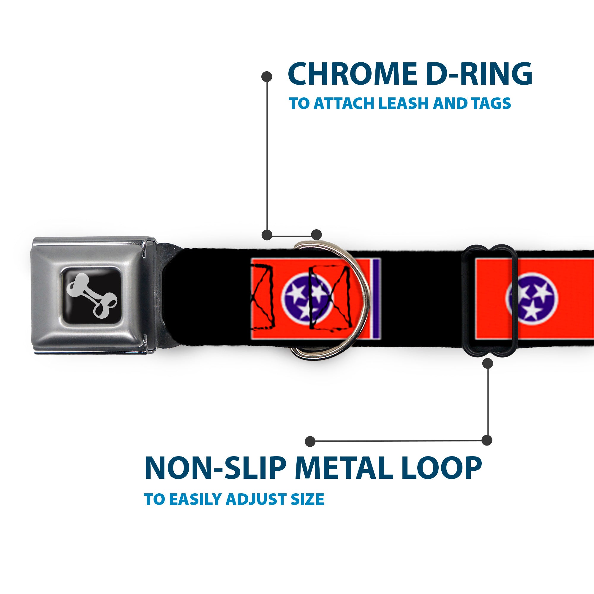Dog Bone Seatbelt Buckle Collar - Tennessee Flags/Black Seatbelt Buckle Collars Buckle-Down